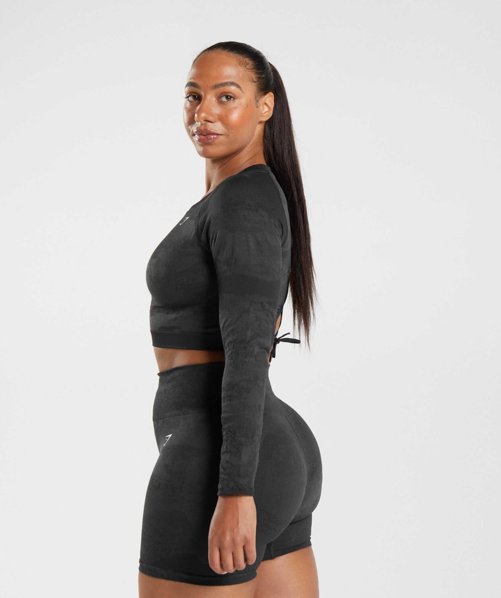 Gymshark Adapt Camo Seamless Kanten Up Back Topjes Zwart Zwart Grijs | GPQC51239