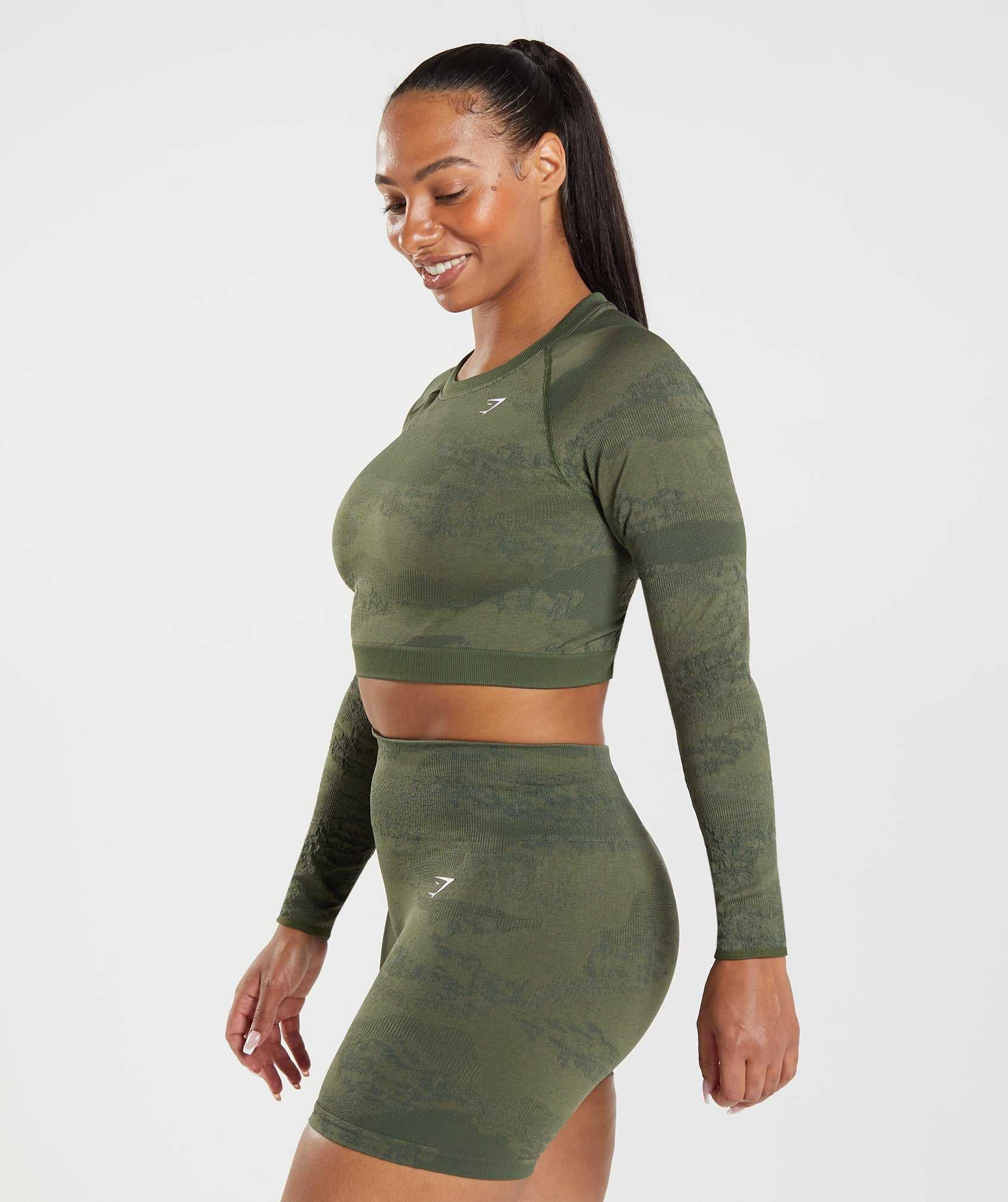 Gymshark Adapt Camo Seamless Kanten Up Back Topjes Olijfgroen Olijfgroen | ZRKE97023