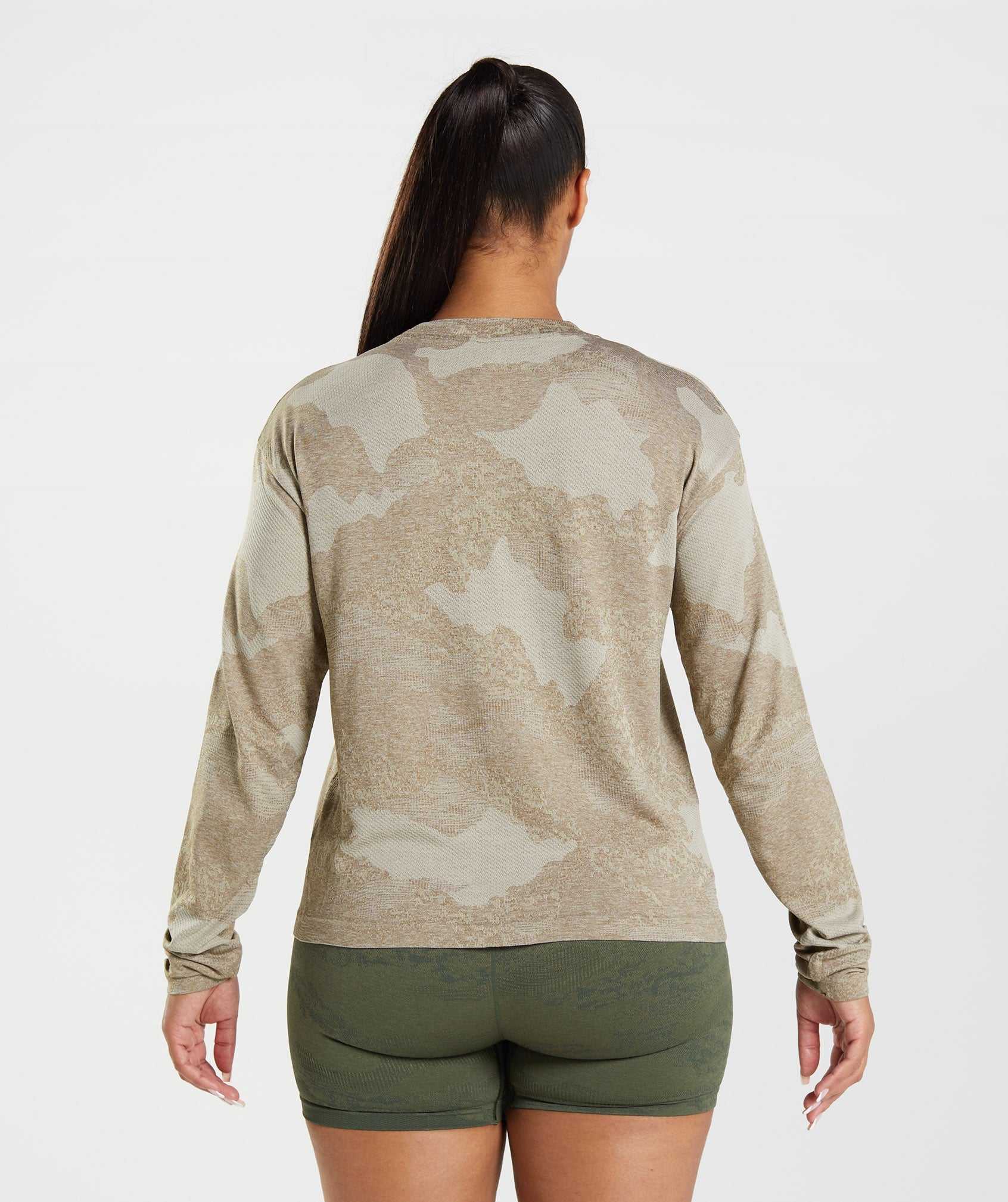 Gymshark Adapt Camo Seamless Long Sleeve Topjes Grijs Bruin | DZKV05187