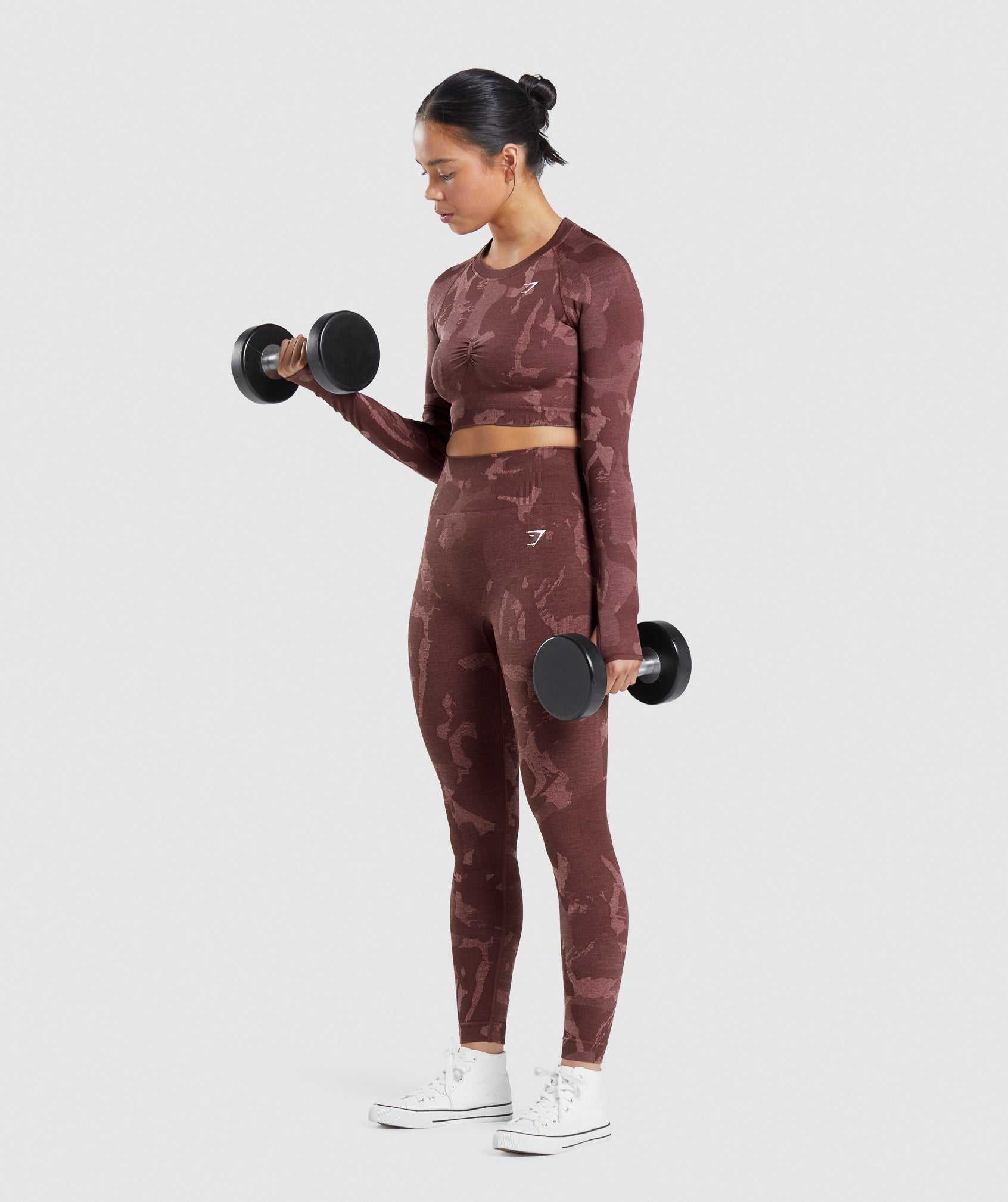 Gymshark Adapt Camo Seamless Long Sleeve Crop Topjes Roze Bruin | HGQL98307