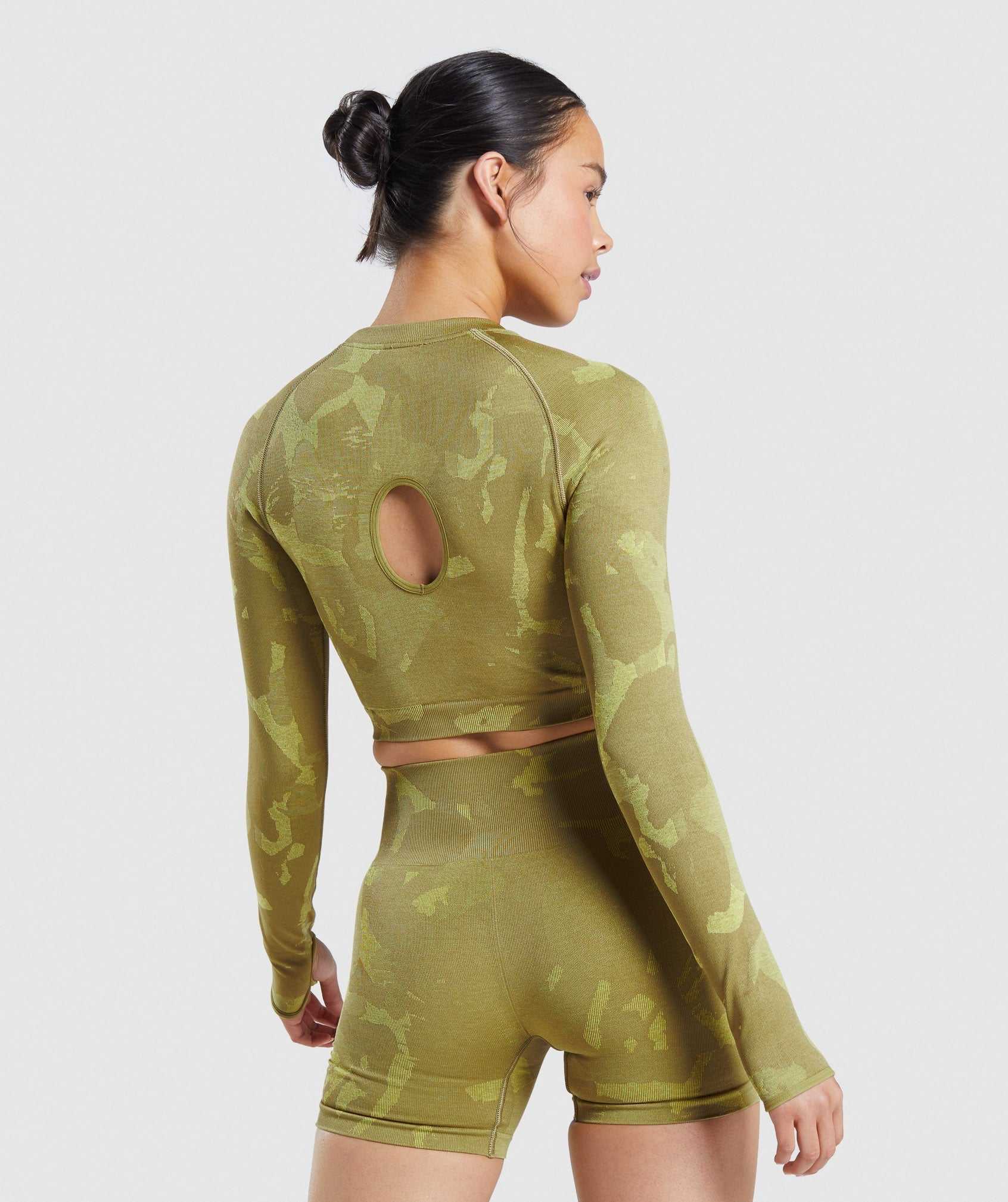 Gymshark Adapt Camo Seamless Long Sleeve Crop Topjes Groen | HLCB46109