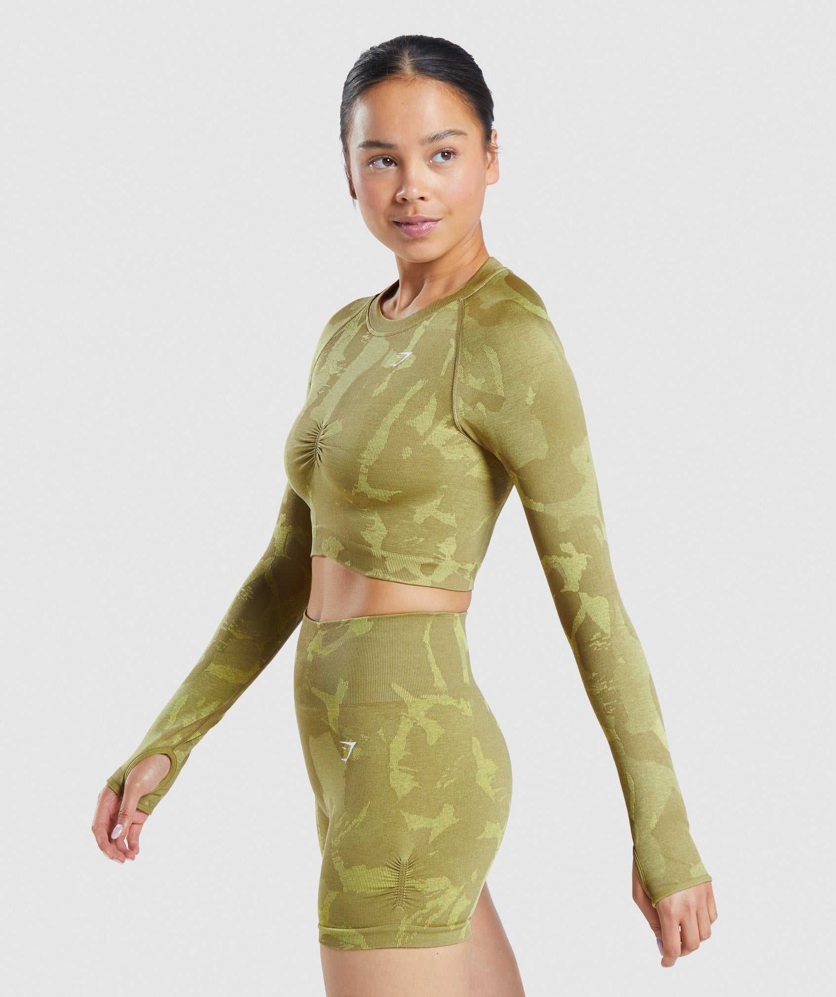 Gymshark Adapt Camo Seamless Long Sleeve Crop Topjes Groen | HLCB46109