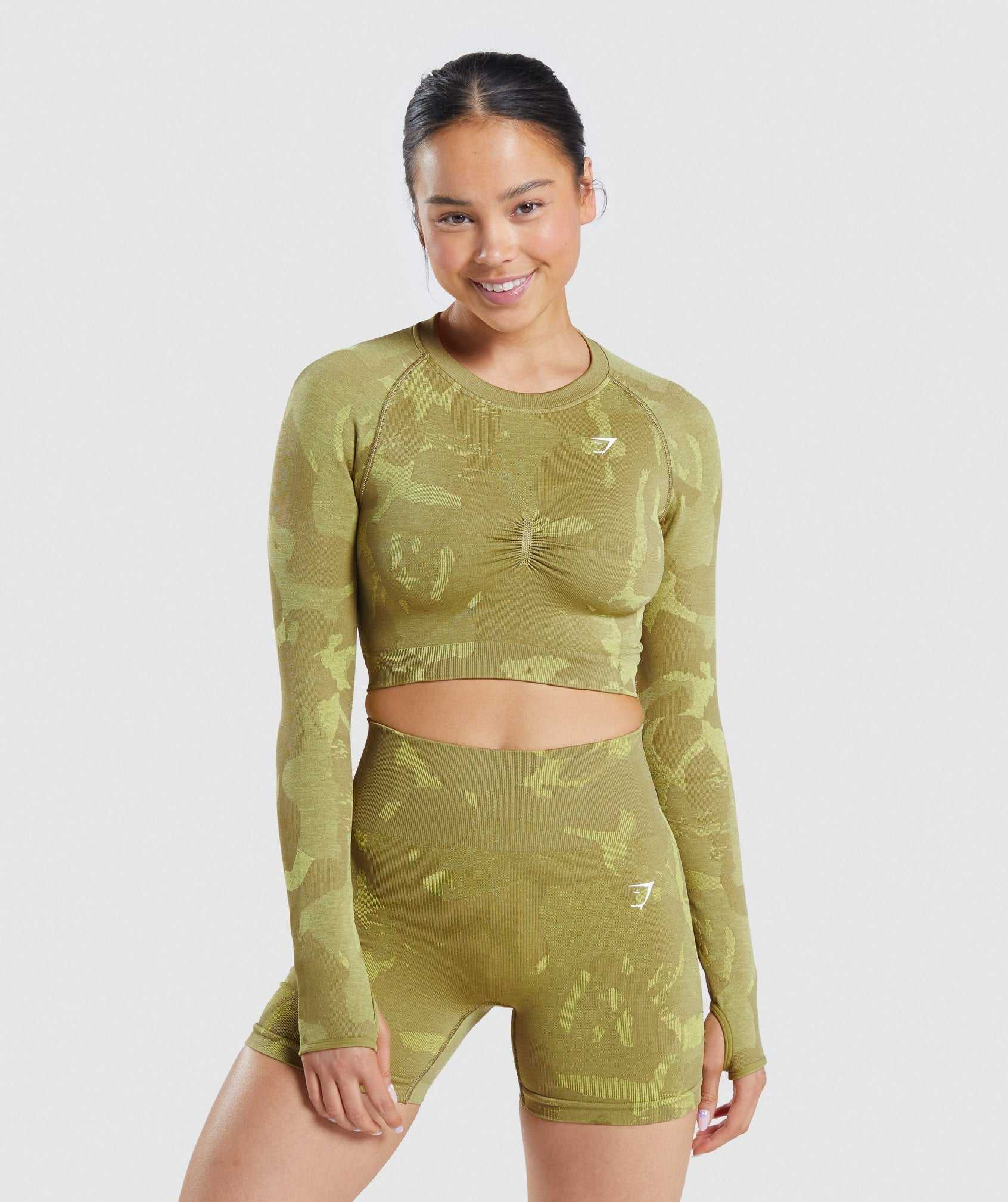 Gymshark Adapt Camo Seamless Long Sleeve Crop Topjes Groen | HLCB46109