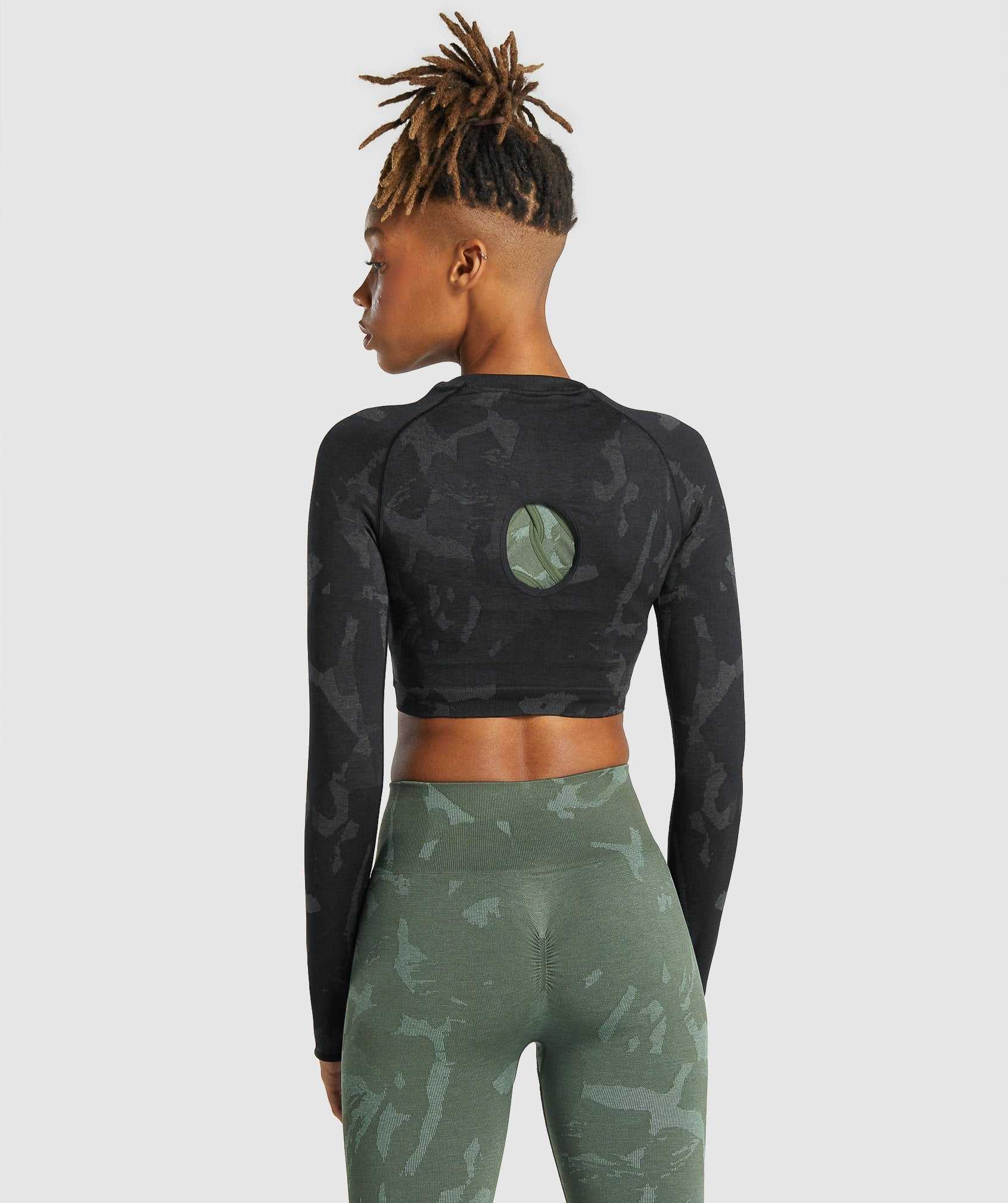 Gymshark Adapt Camo Seamless Long Sleeve Crop Topjes Zwart | TIEN45768