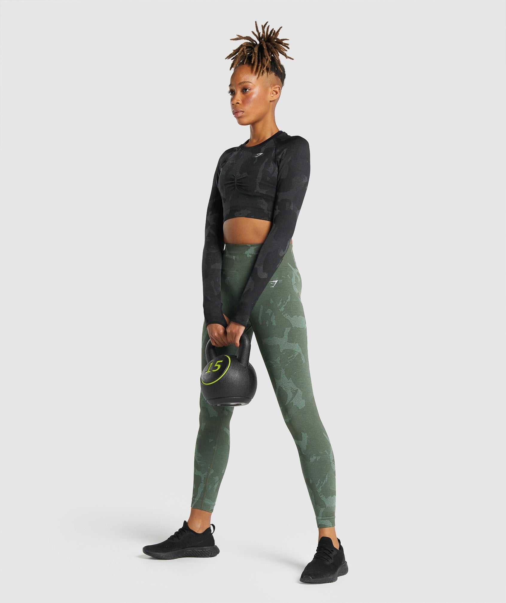 Gymshark Adapt Camo Seamless Long Sleeve Crop Topjes Zwart | TIEN45768