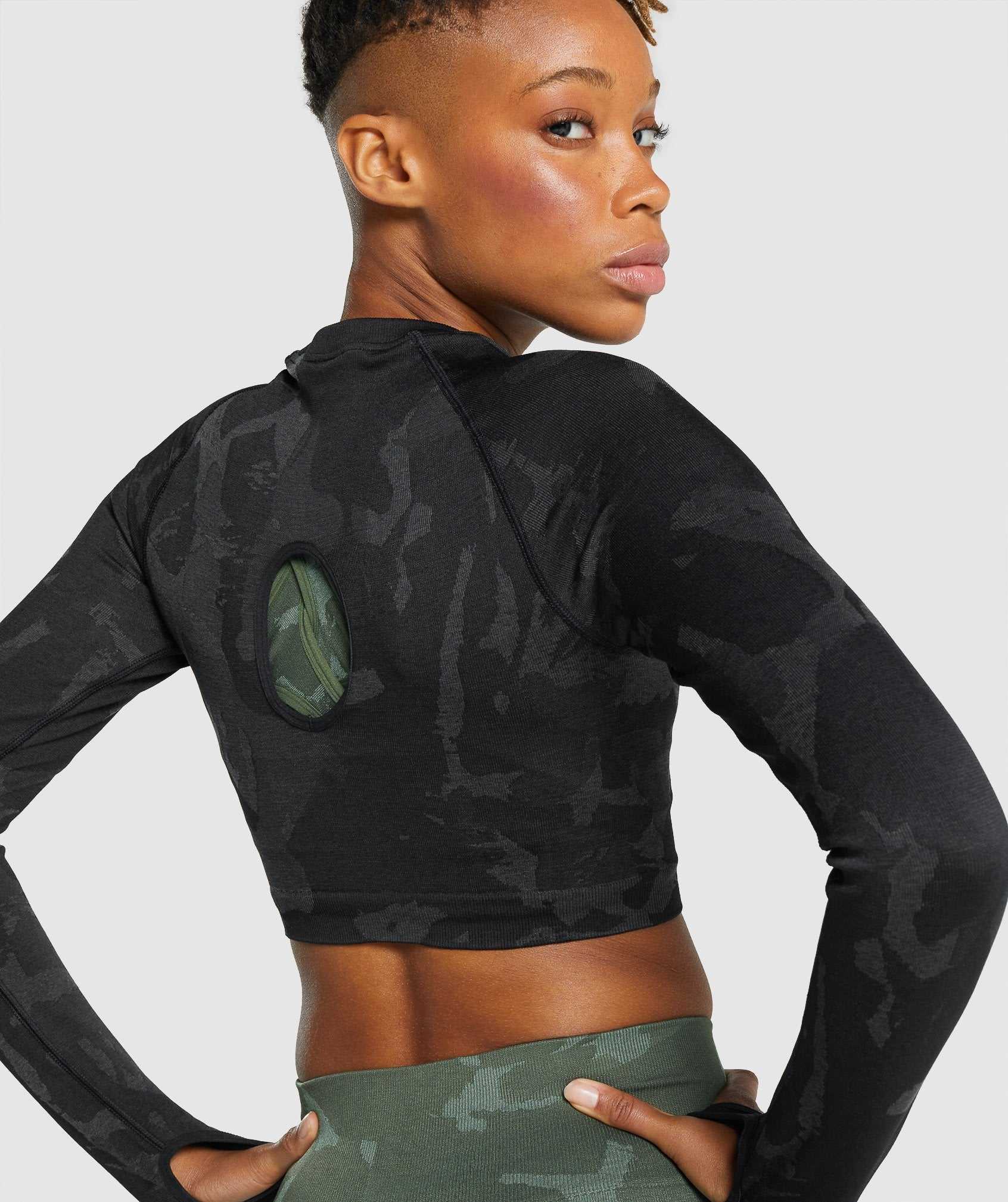 Gymshark Adapt Camo Seamless Long Sleeve Crop Topjes Zwart | TIEN45768