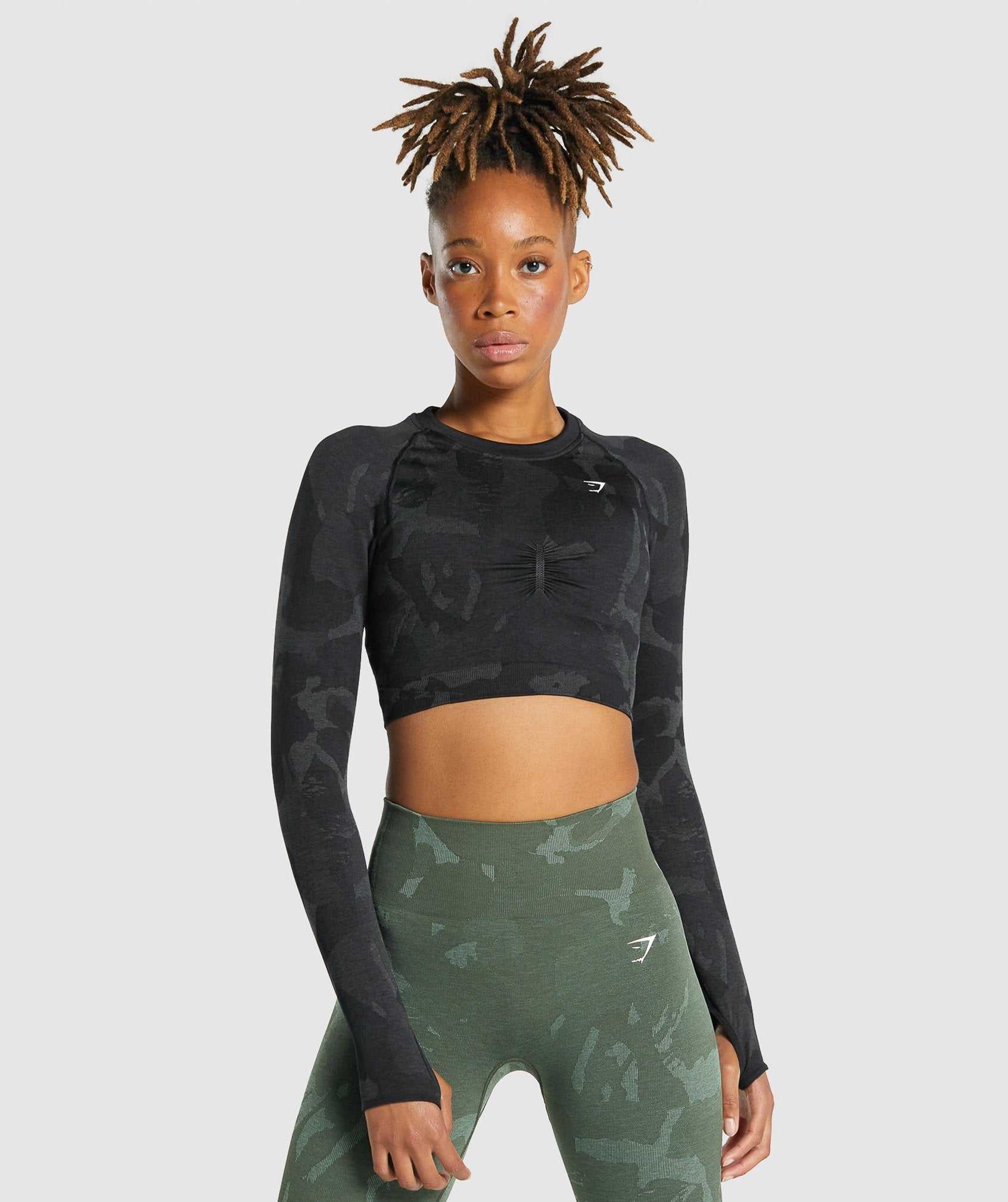 Gymshark Adapt Camo Seamless Long Sleeve Crop Topjes Zwart | TIEN45768