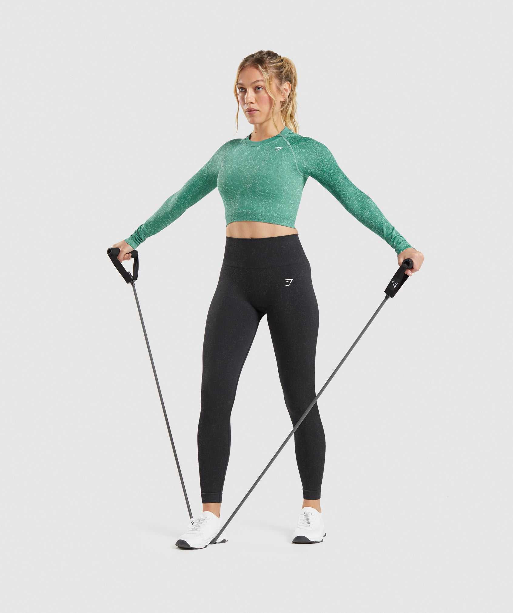 Gymshark Adapt Fleck Seamless Long Sleeve Crop Topjes Groen | CKUX14863