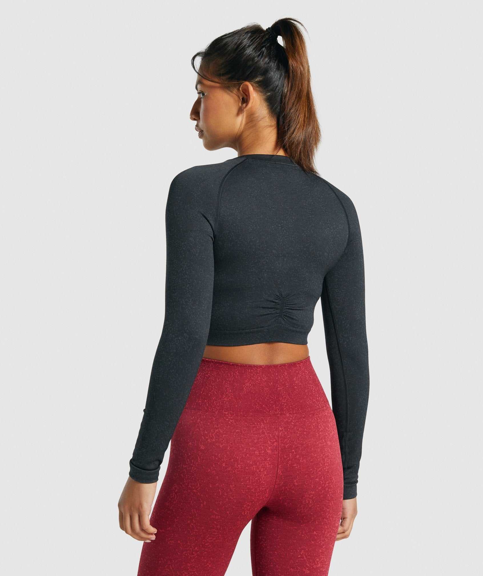 Gymshark Adapt Fleck Seamless Long Sleeve Crop Topjes Zwart | PTMV13946