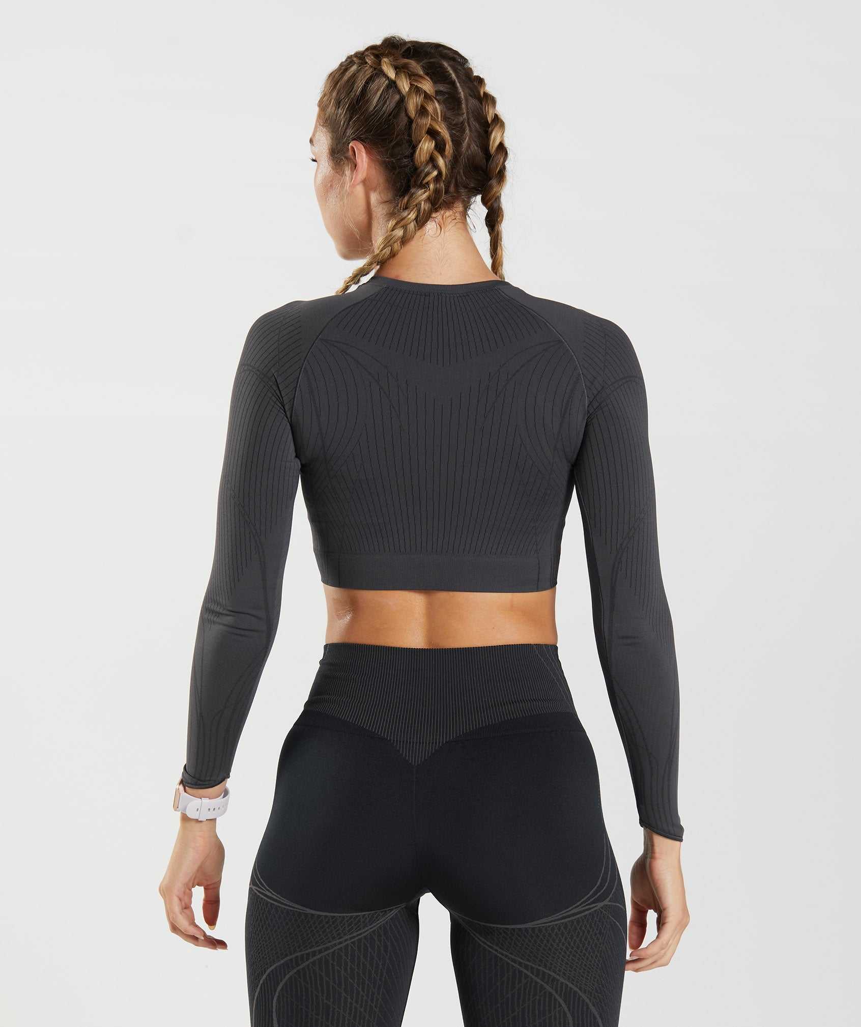 Gymshark Apex Seamless Crop Topjes Zwart Grijs Zwart | KYIG98617