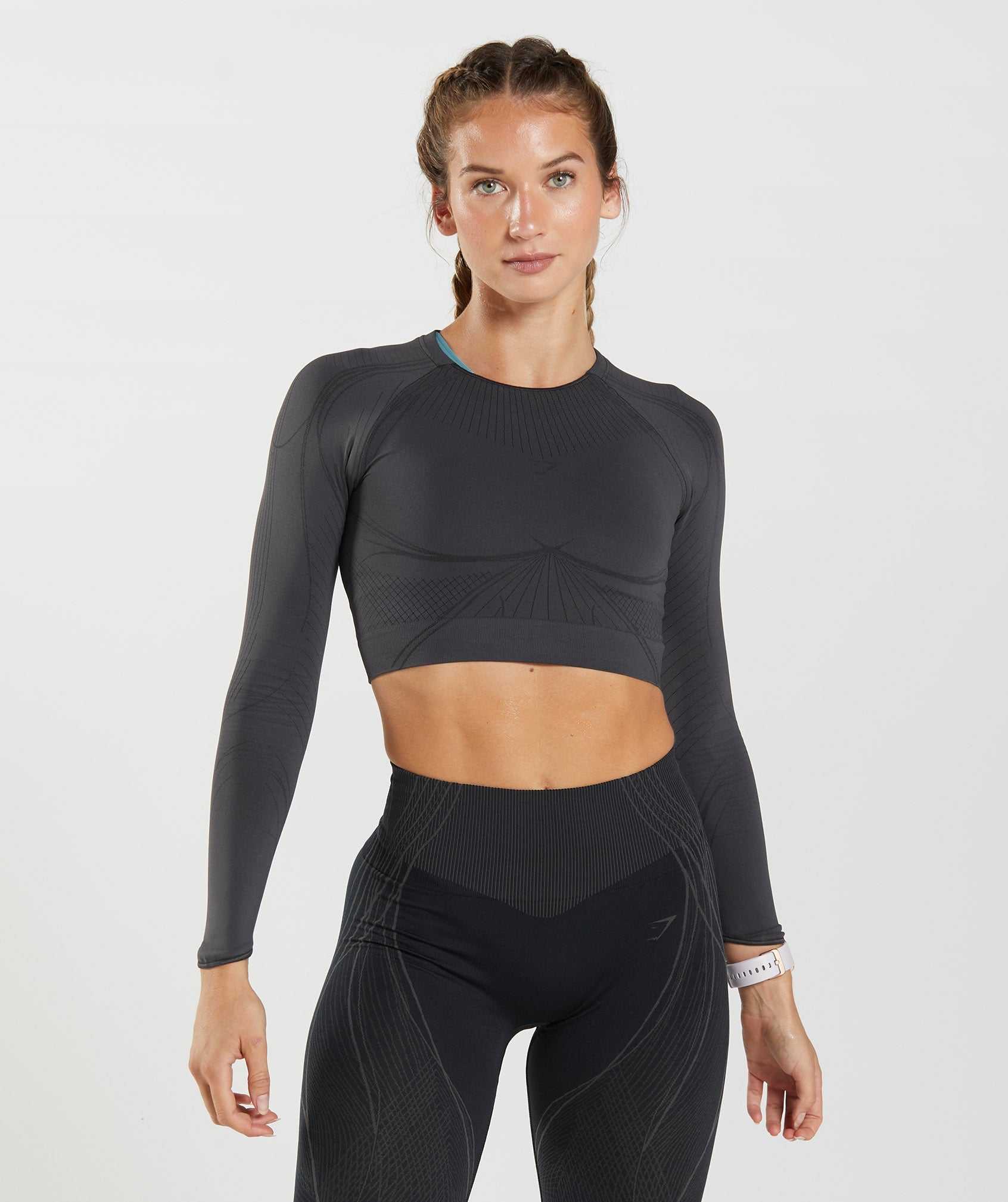 Gymshark Apex Seamless Crop Topjes Zwart Grijs Zwart | KYIG98617