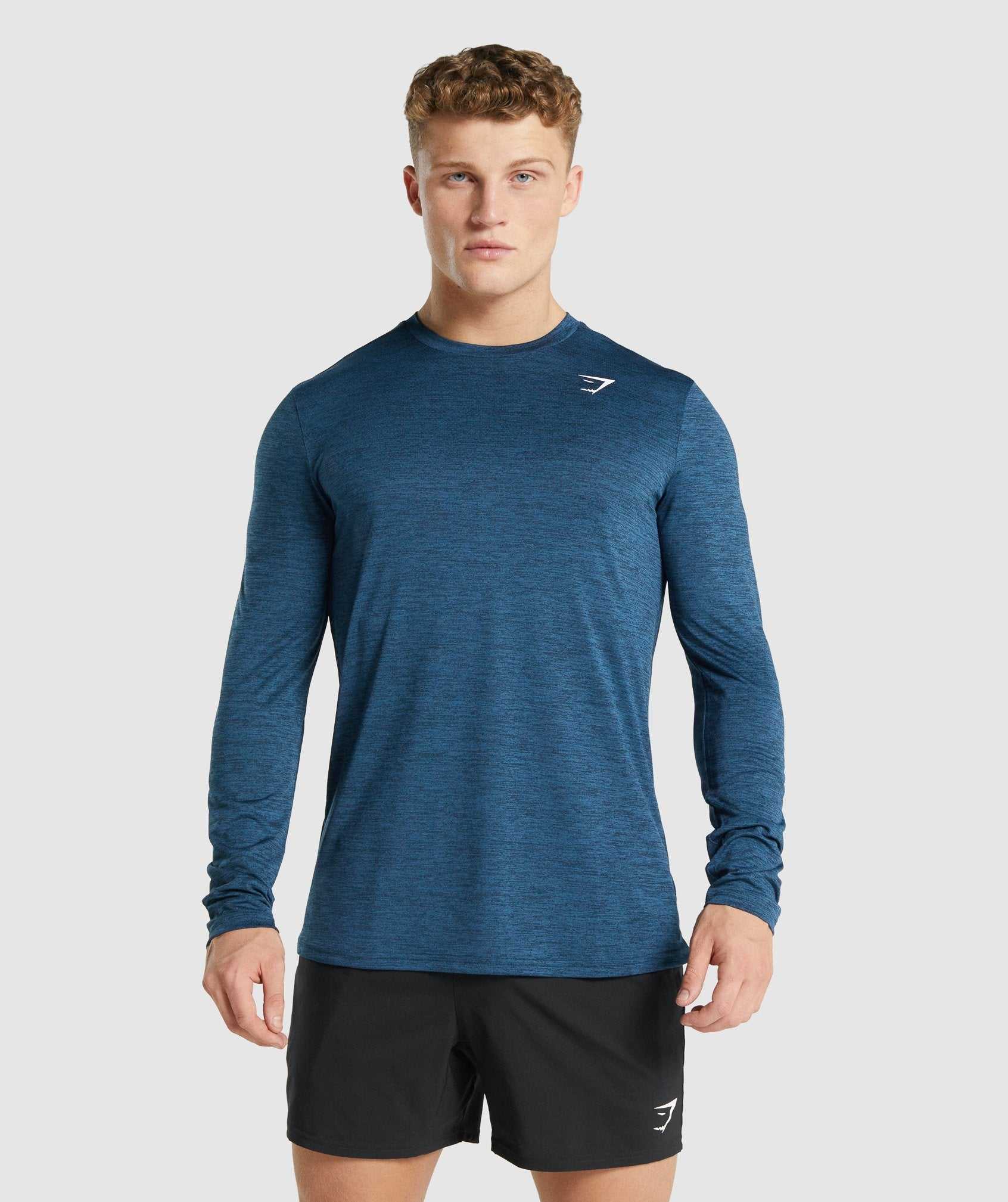 Gymshark Arrival Marl Long Sleeve T-shirts Donkerblauw | ACXR07435