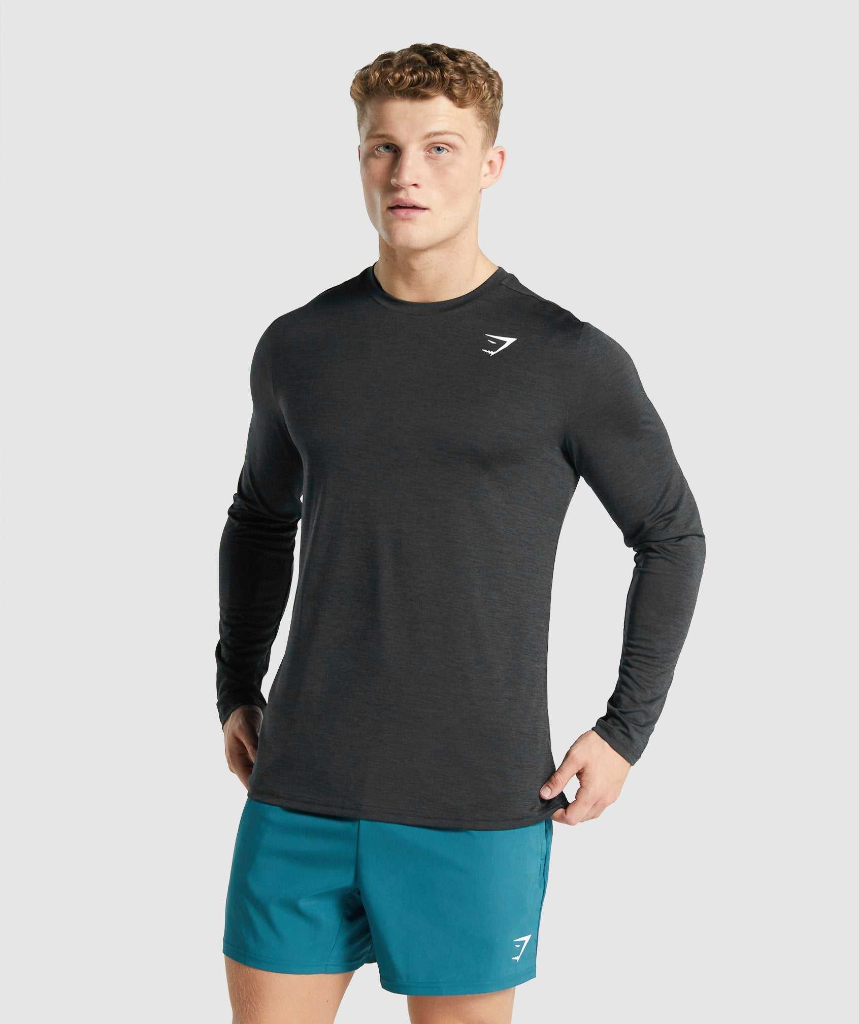 Gymshark Arrival Marl Long Sleeve T-shirts Zwart | RHAX81739