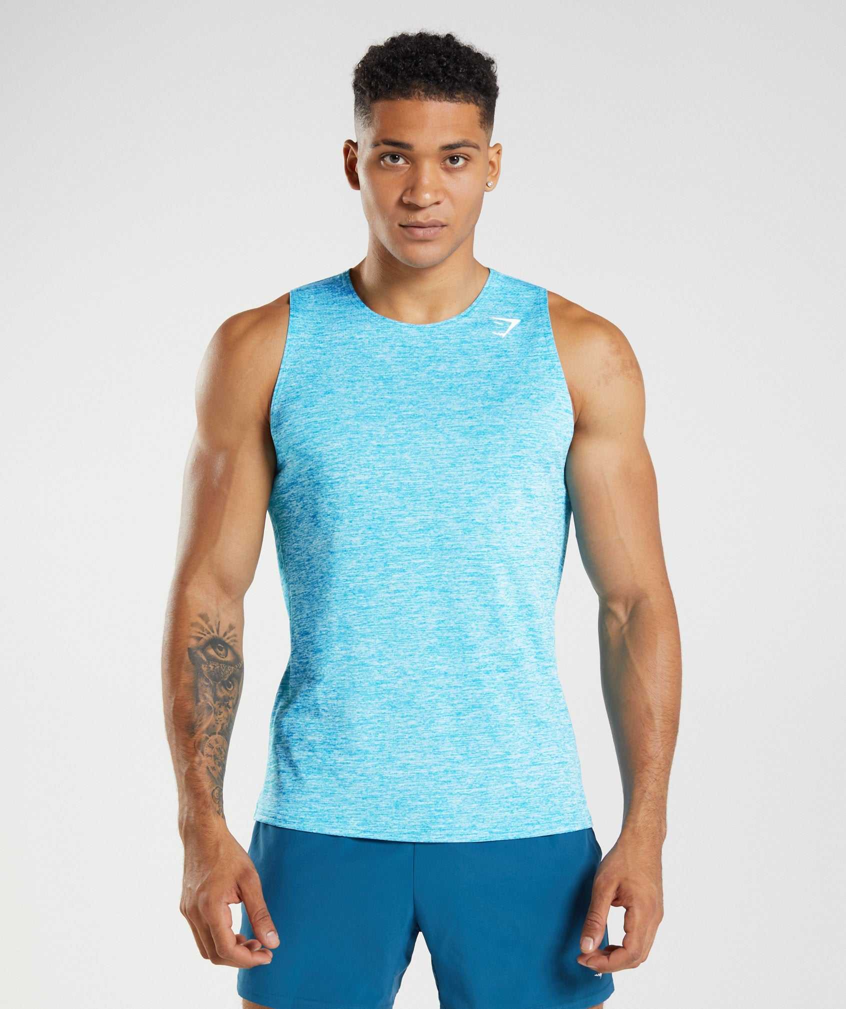 Gymshark Arrival Slim Marl Tanktop Donkergrijs Blauw Wit | RHKF83472