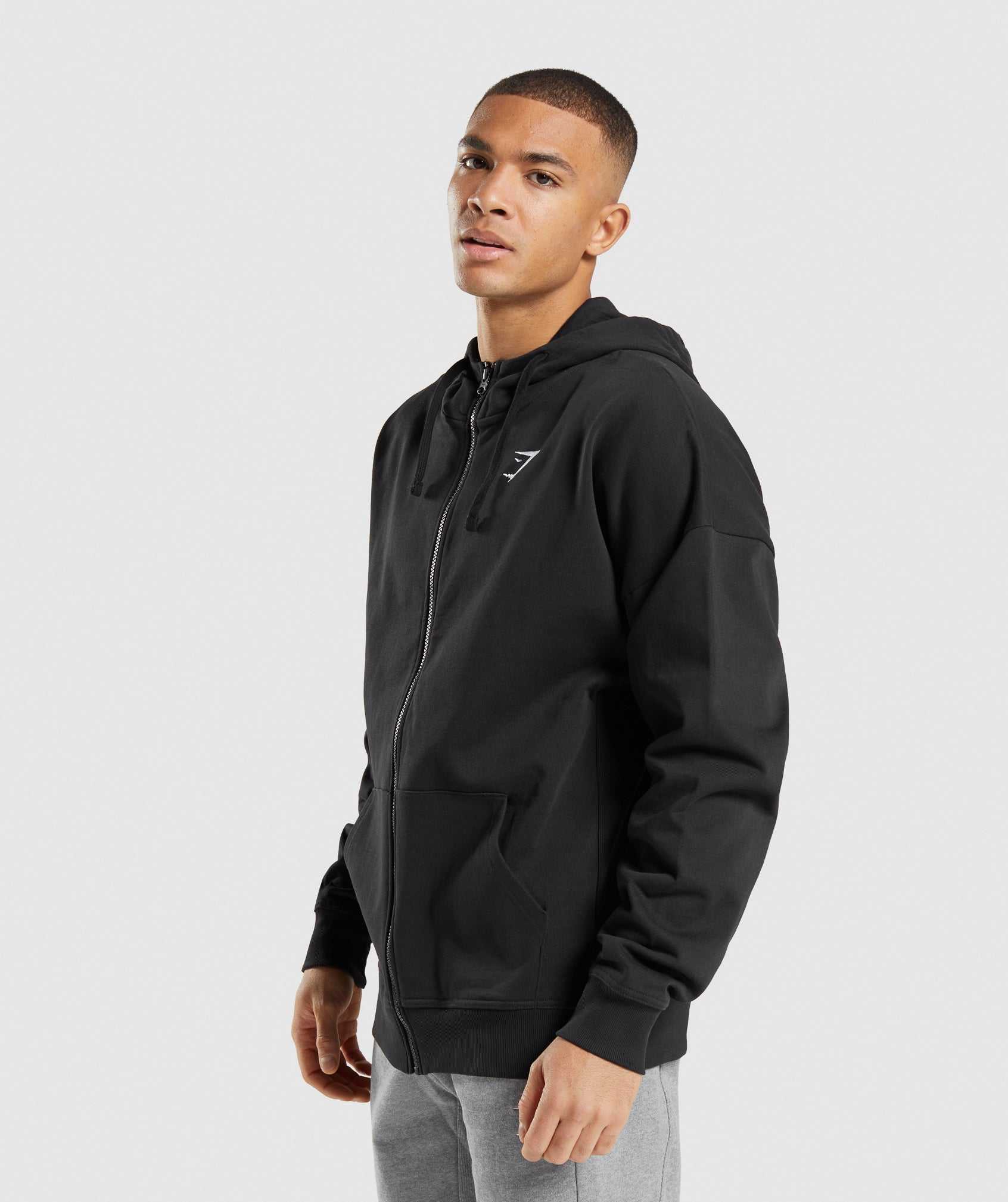 Gymshark Essential Oversized Zip Up Hoodie Zwart | KROV40815