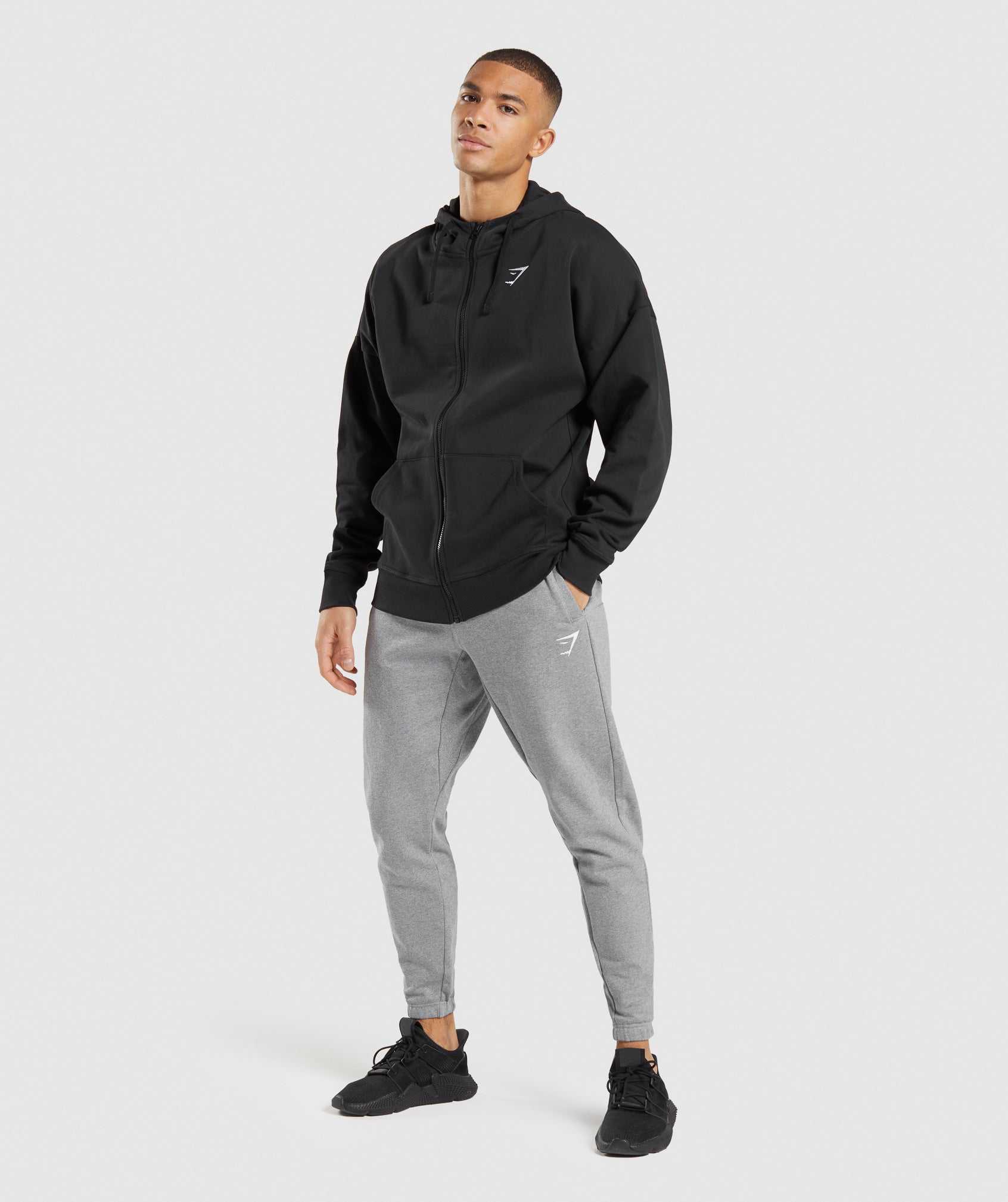 Gymshark Essential Oversized Zip Up Hoodie Zwart | KROV40815