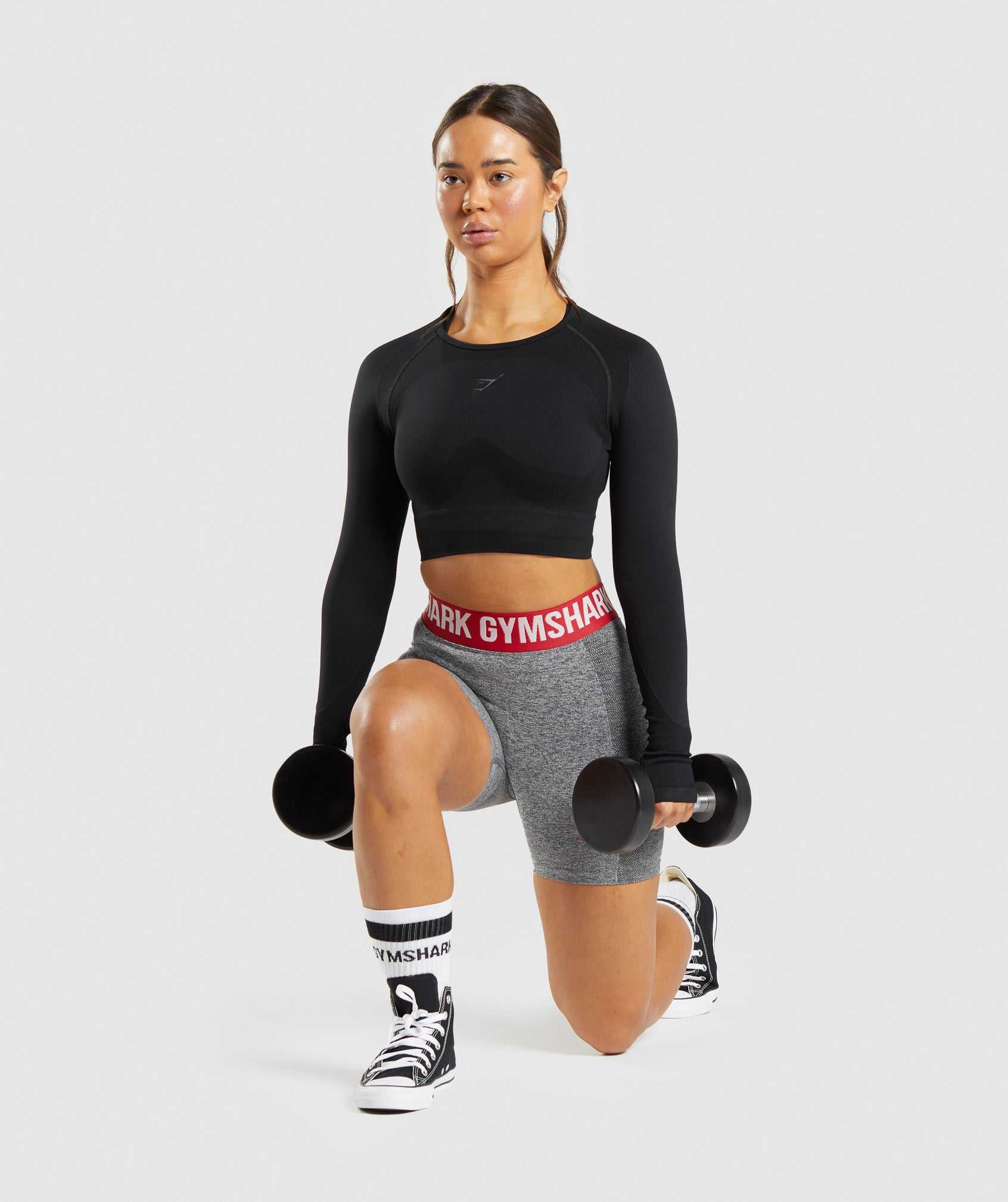 Gymshark Flex Sports Long Sleeve Crop Topjes Zwart | BNVX80149