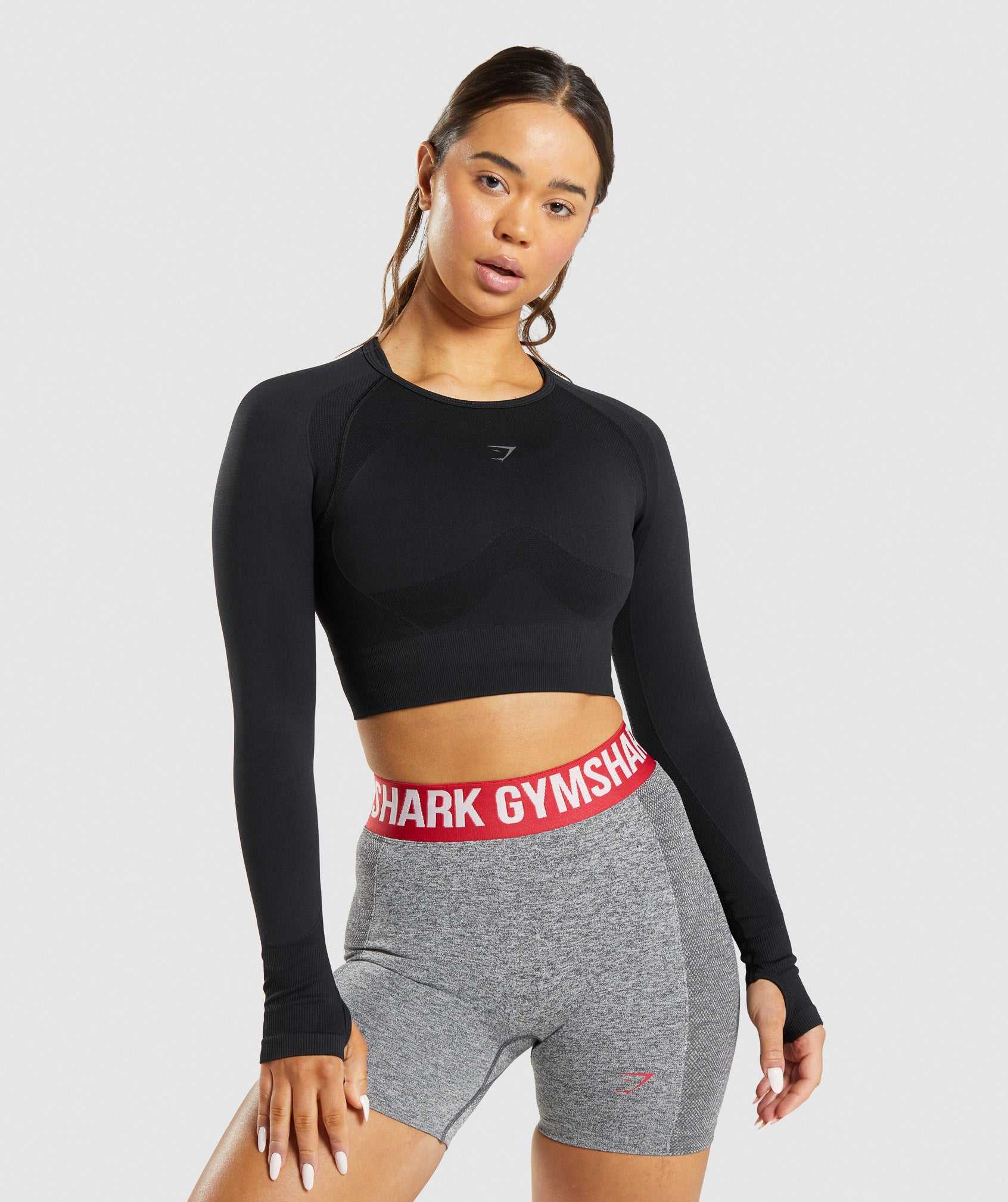 Gymshark Flex Sports Long Sleeve Crop Topjes Zwart | BNVX80149