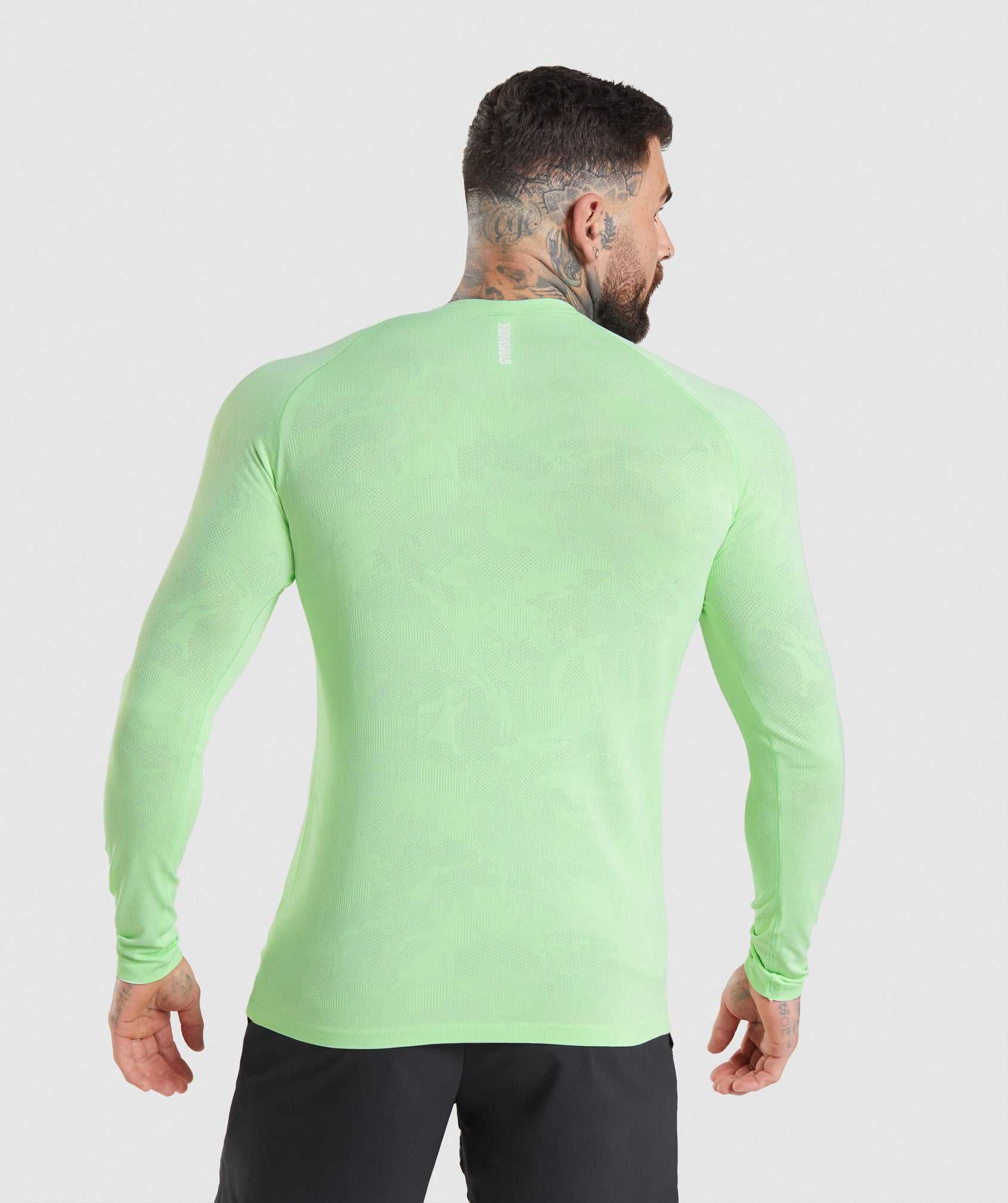 Gymshark Geo Seamless Long Sleeve T-shirts Groen Wit | NUPB86147