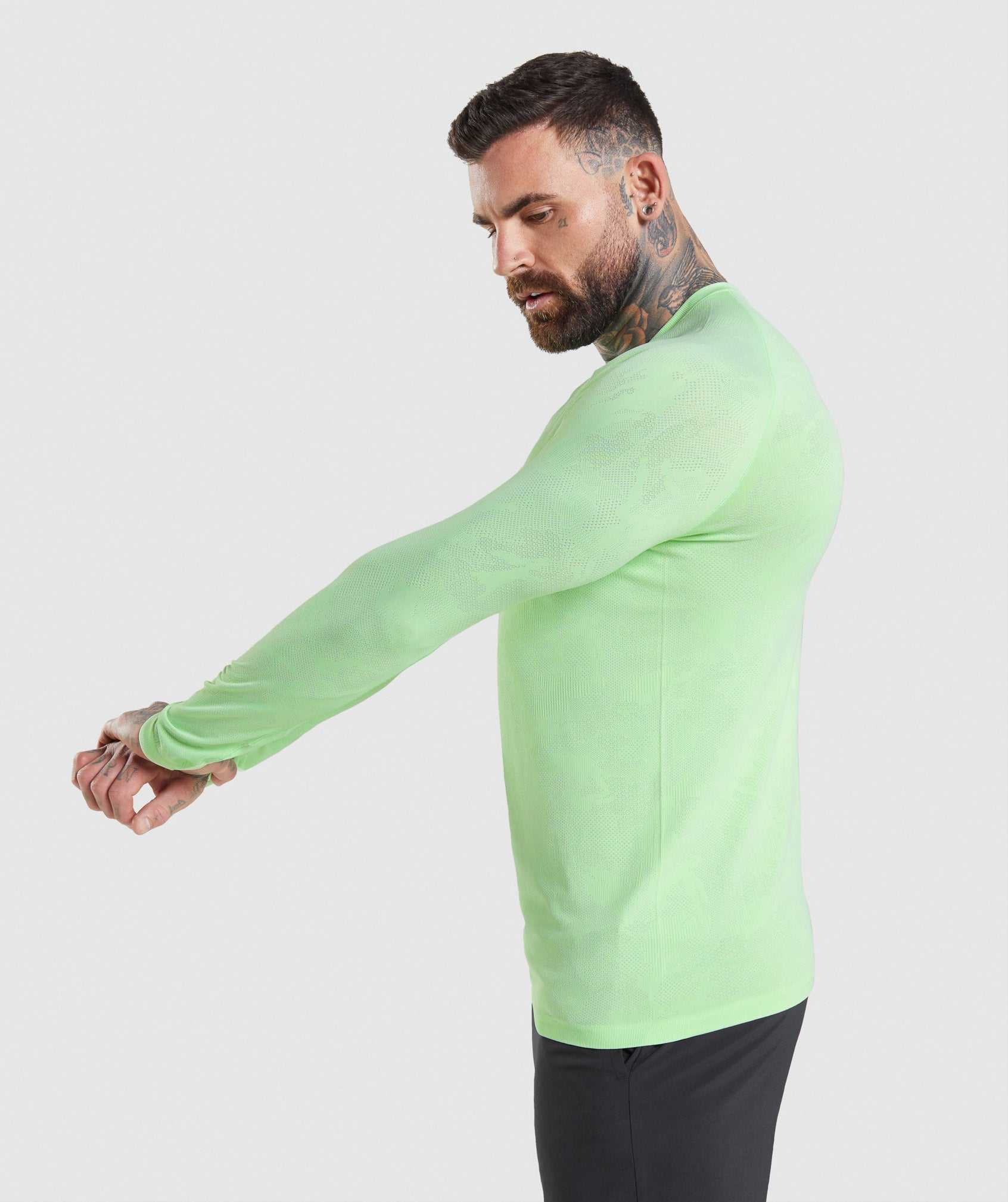 Gymshark Geo Seamless Long Sleeve T-shirts Groen Wit | NUPB86147