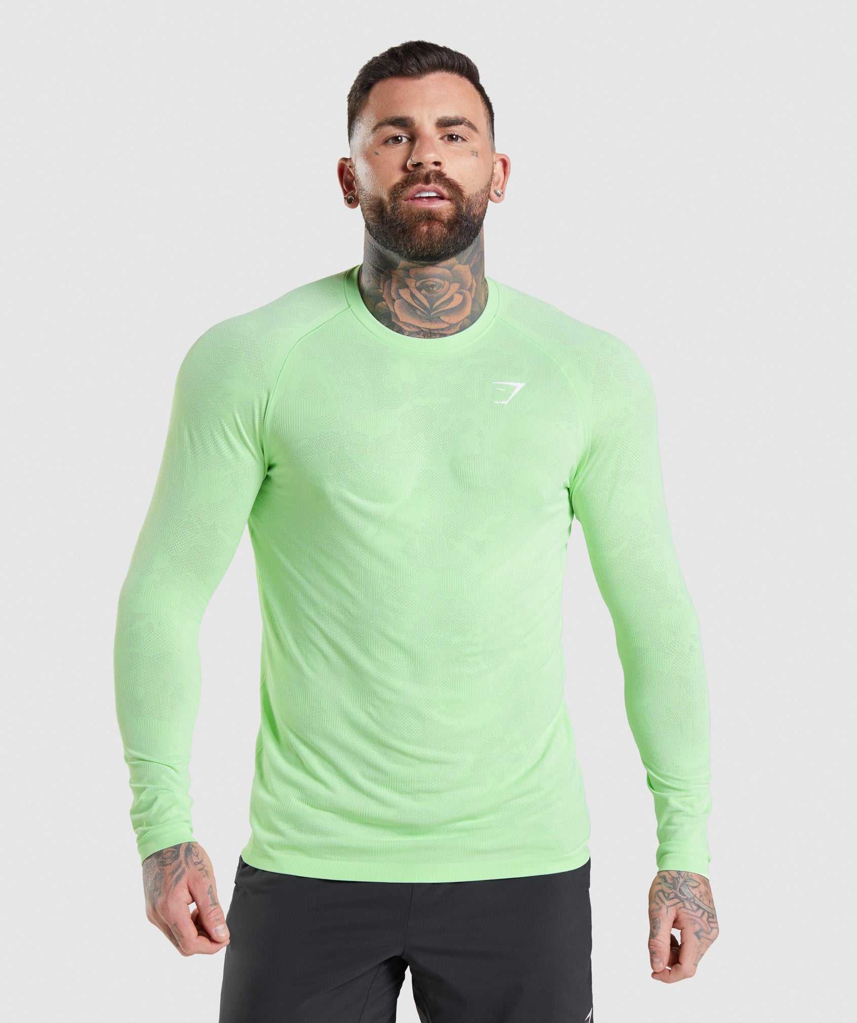 Gymshark Geo Seamless Long Sleeve T-shirts Groen Wit | NUPB86147