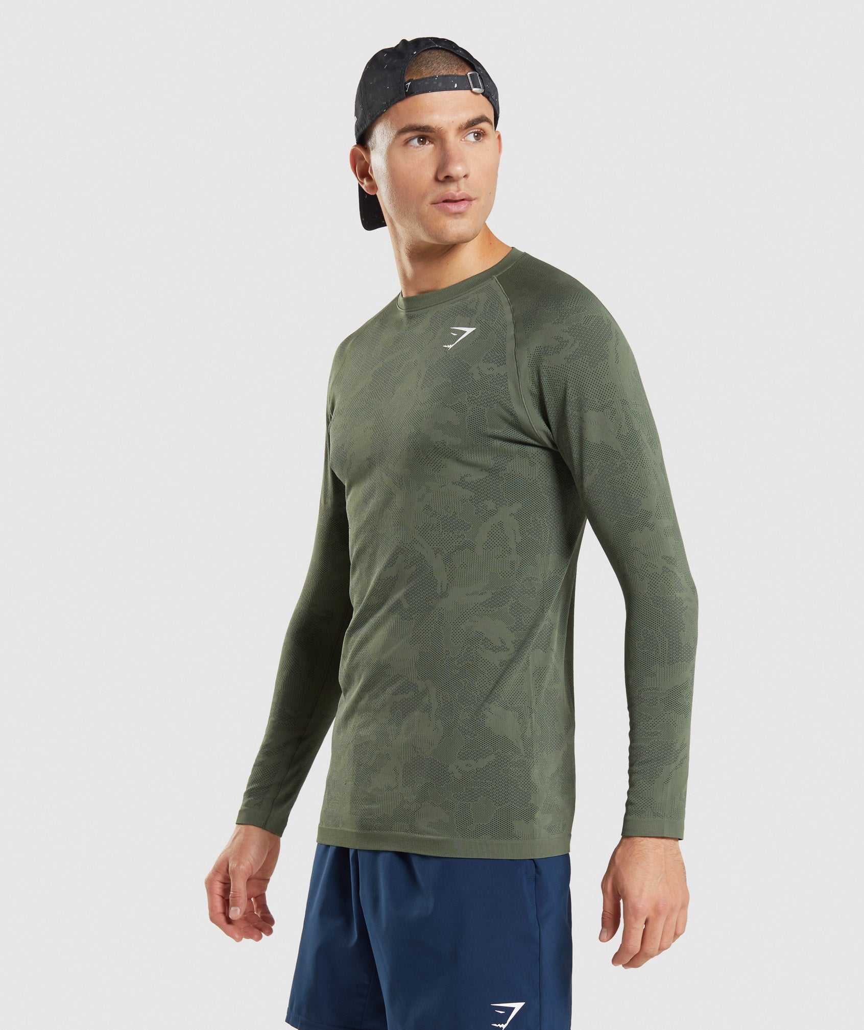 Gymshark Geo Seamless Long Sleeve T-shirts Olijfgroen Zwart | OFWT79805