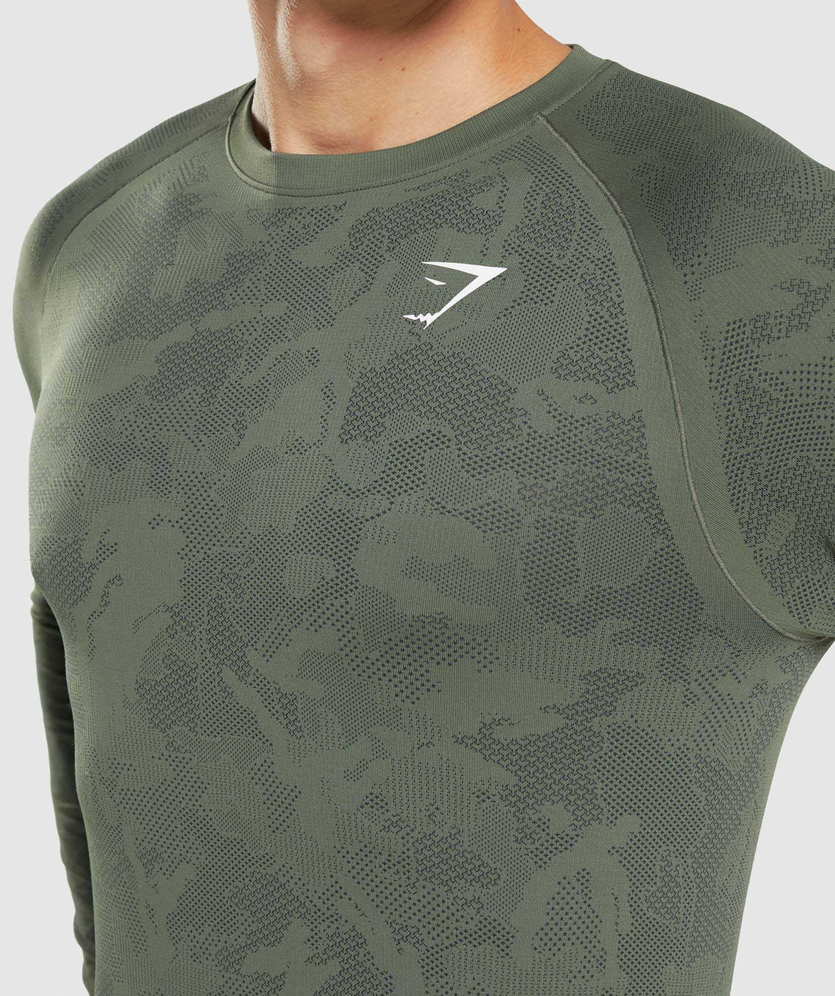 Gymshark Geo Seamless Long Sleeve T-shirts Olijfgroen Zwart | OFWT79805