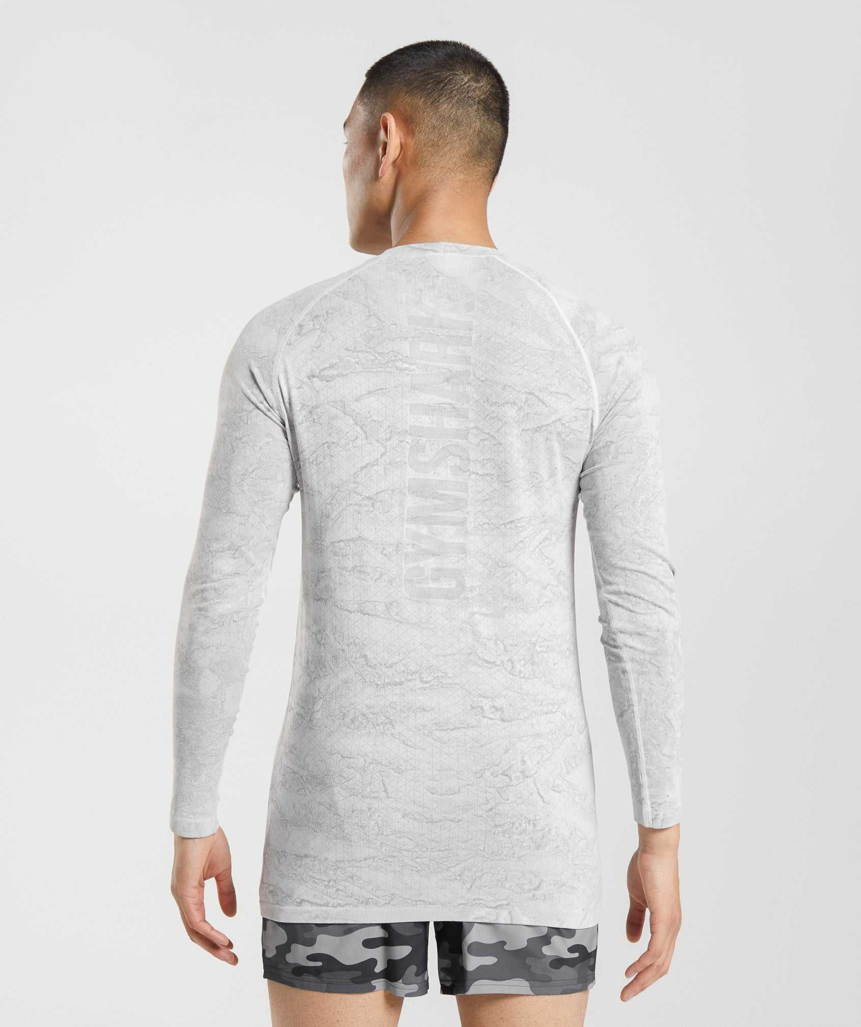 Gymshark Geo Seamless Long Sleeve T-shirts Wit Lichtgrijs | OLYT53294