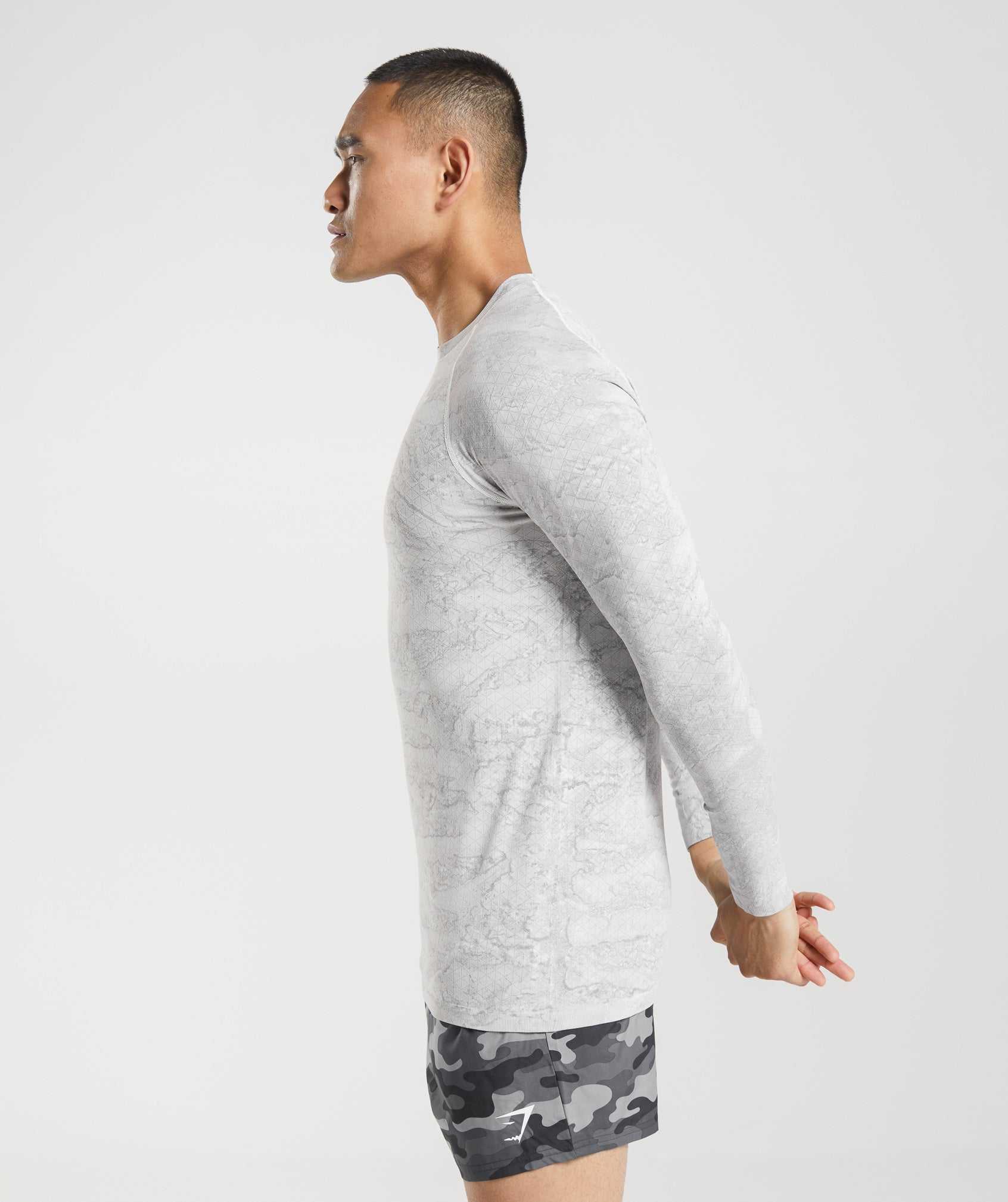 Gymshark Geo Seamless Long Sleeve T-shirts Wit Lichtgrijs | OLYT53294