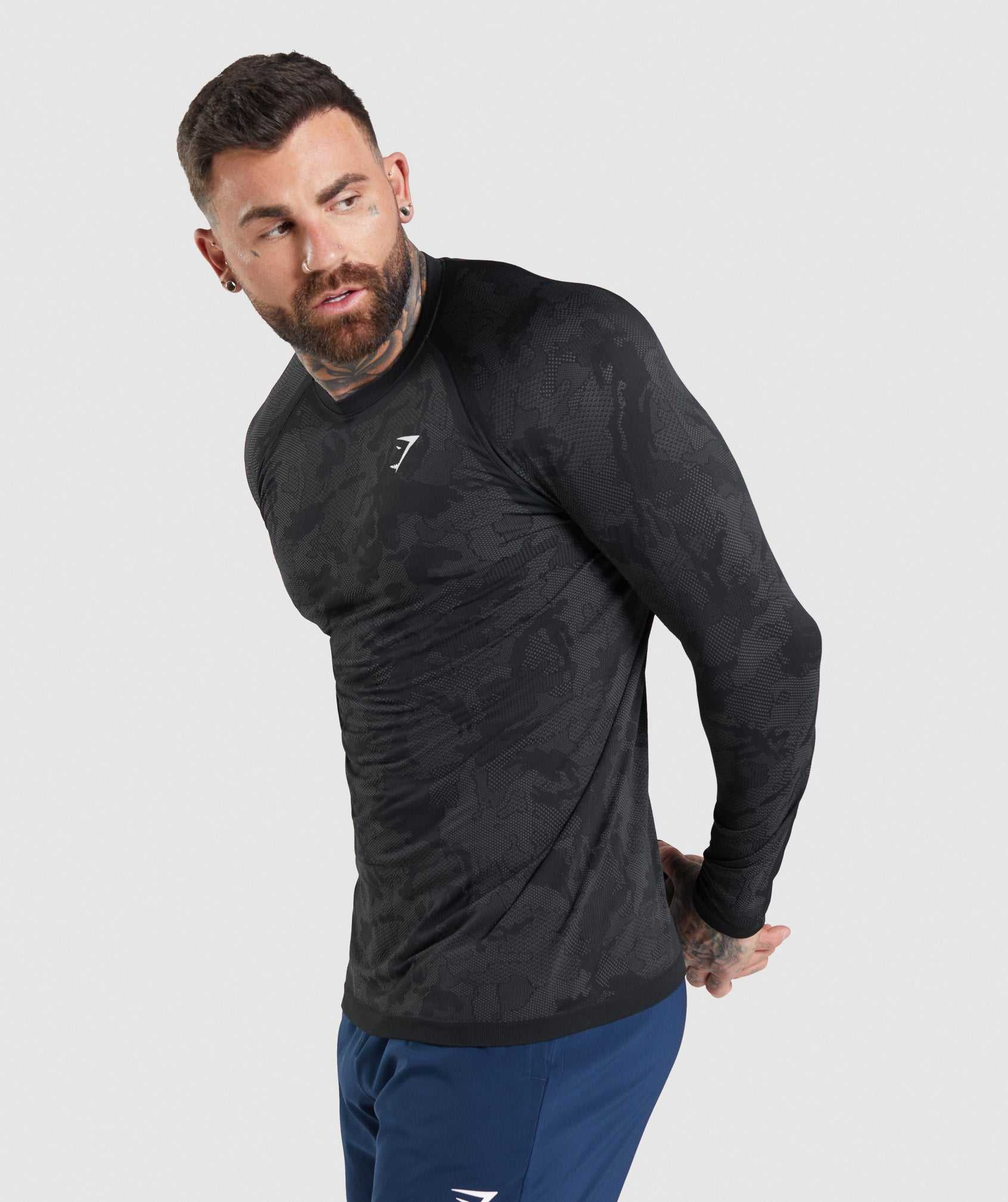 Gymshark Geo Seamless Long Sleeve T-shirts Zwart Grijs | ORFL30146