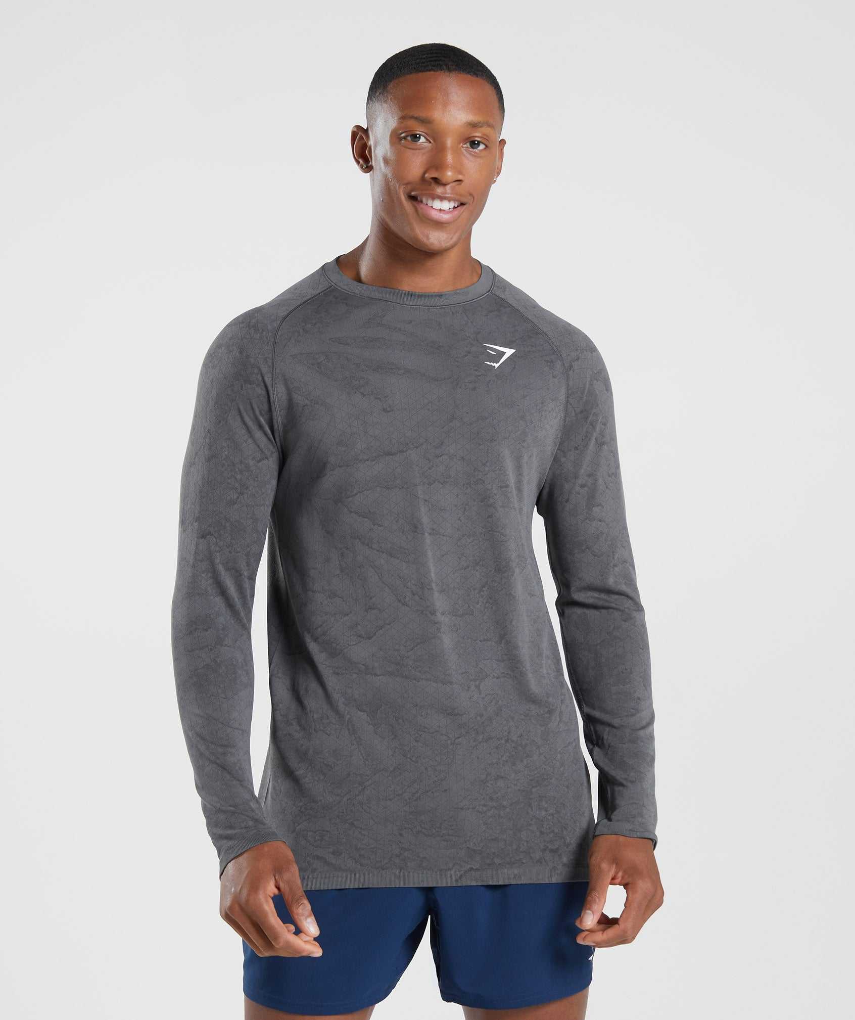 Gymshark Geo Seamless Long Sleeve T-shirts Grijs Zwart | SNYJ69413