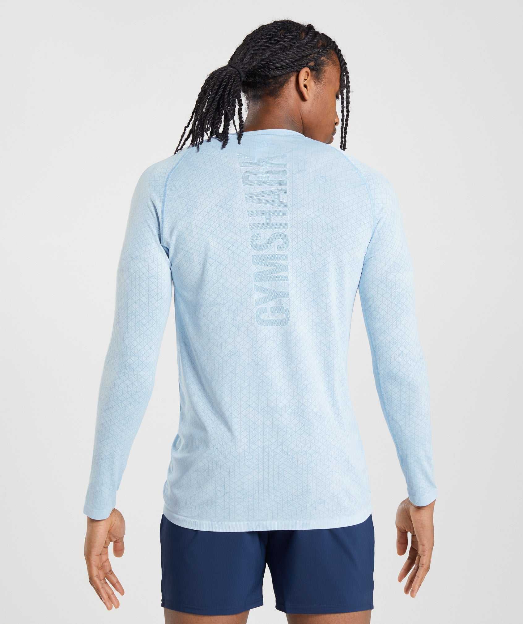 Gymshark Geo Seamless Long Sleeve T-shirts Wit Blauw | YGTX42036