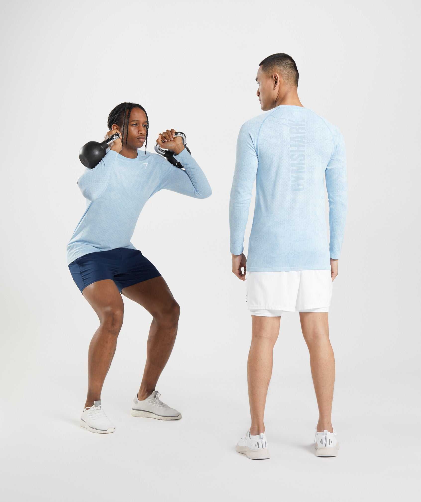 Gymshark Geo Seamless Long Sleeve T-shirts Wit Blauw | YGTX42036