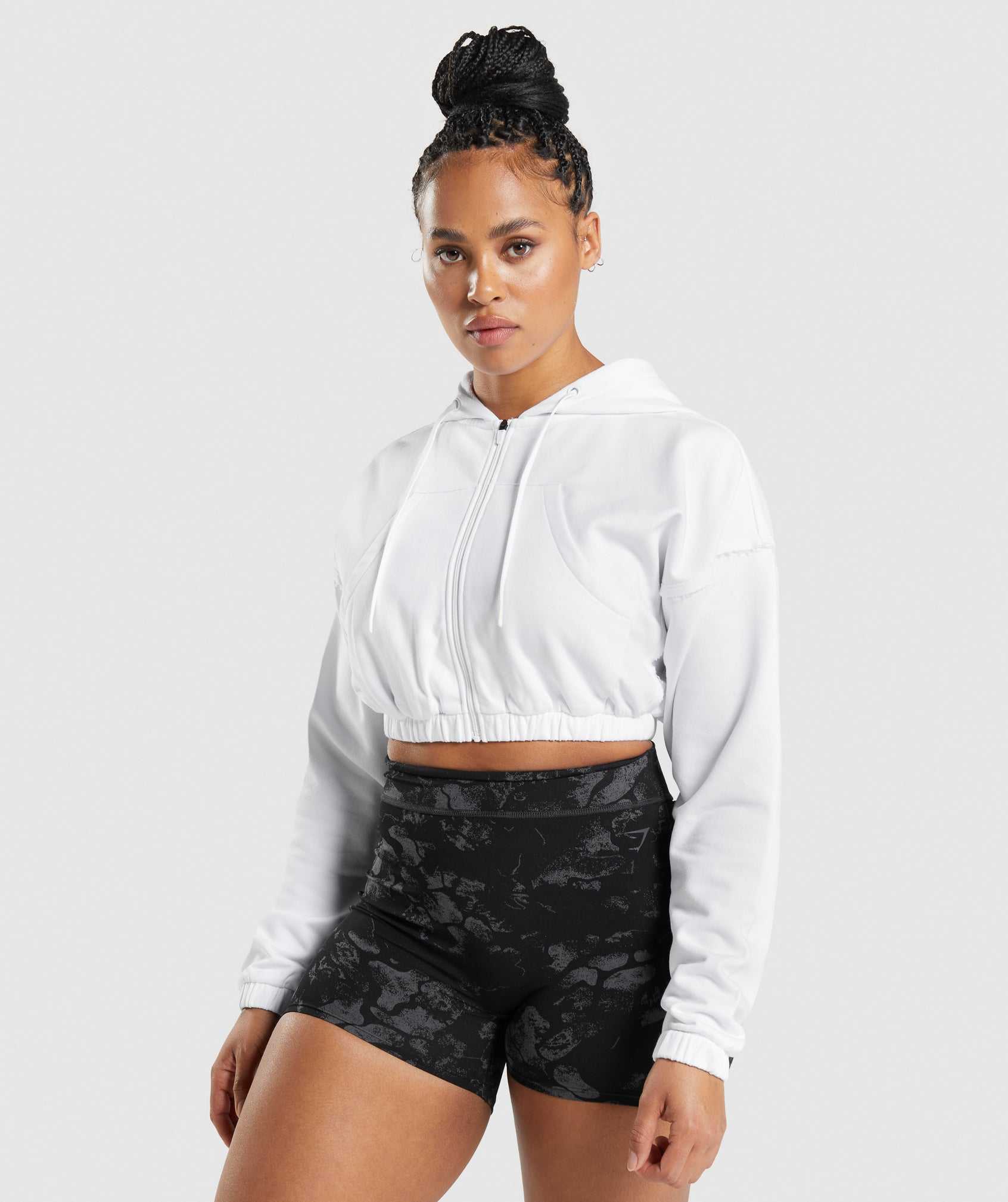 Gymshark KK Fit Zip-Up Cropped Hoodie Wit | ZXFC93128