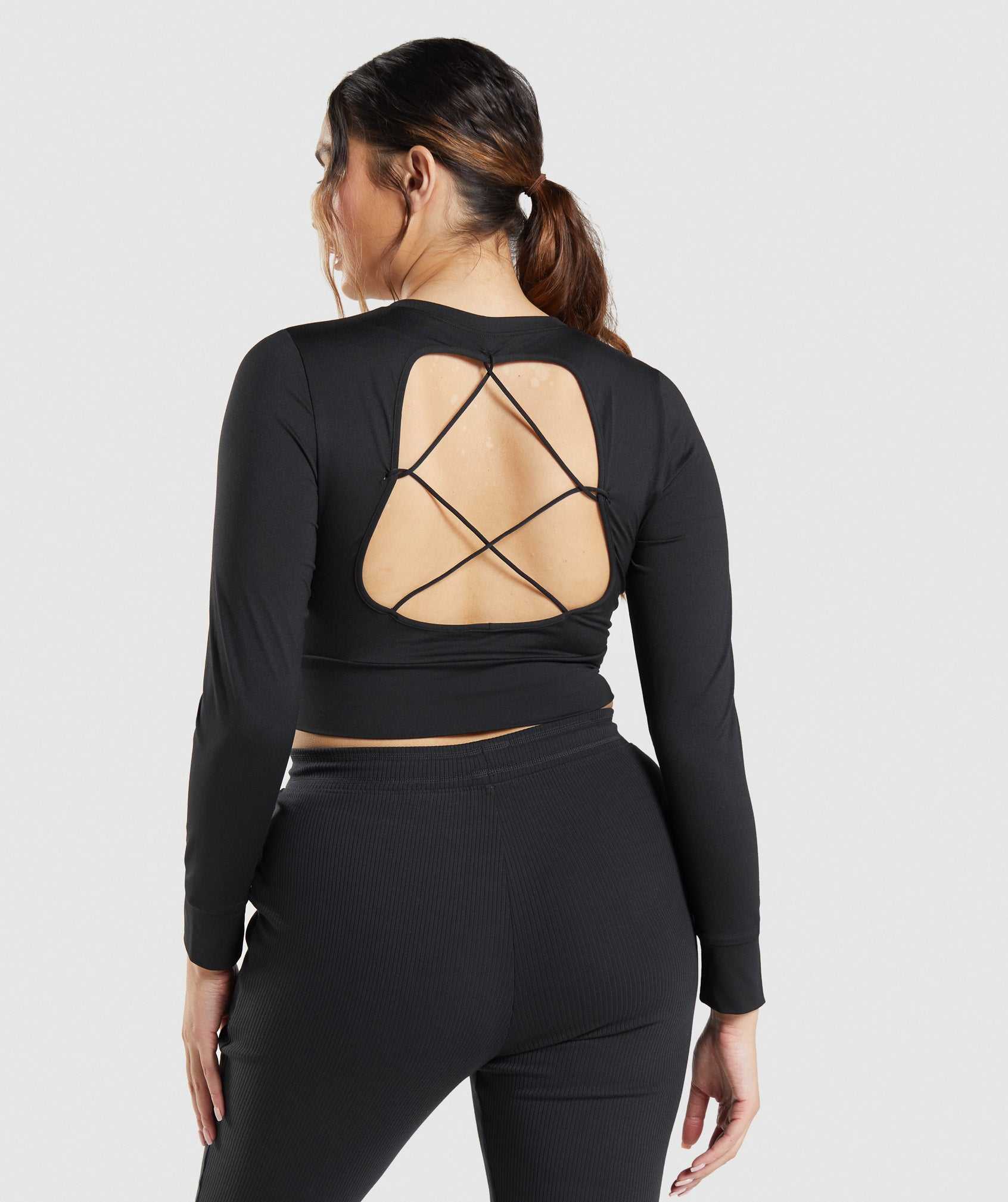 Gymshark Pause Open Back Long Sleeve Crop Topjes Zwart | ABNQ64570