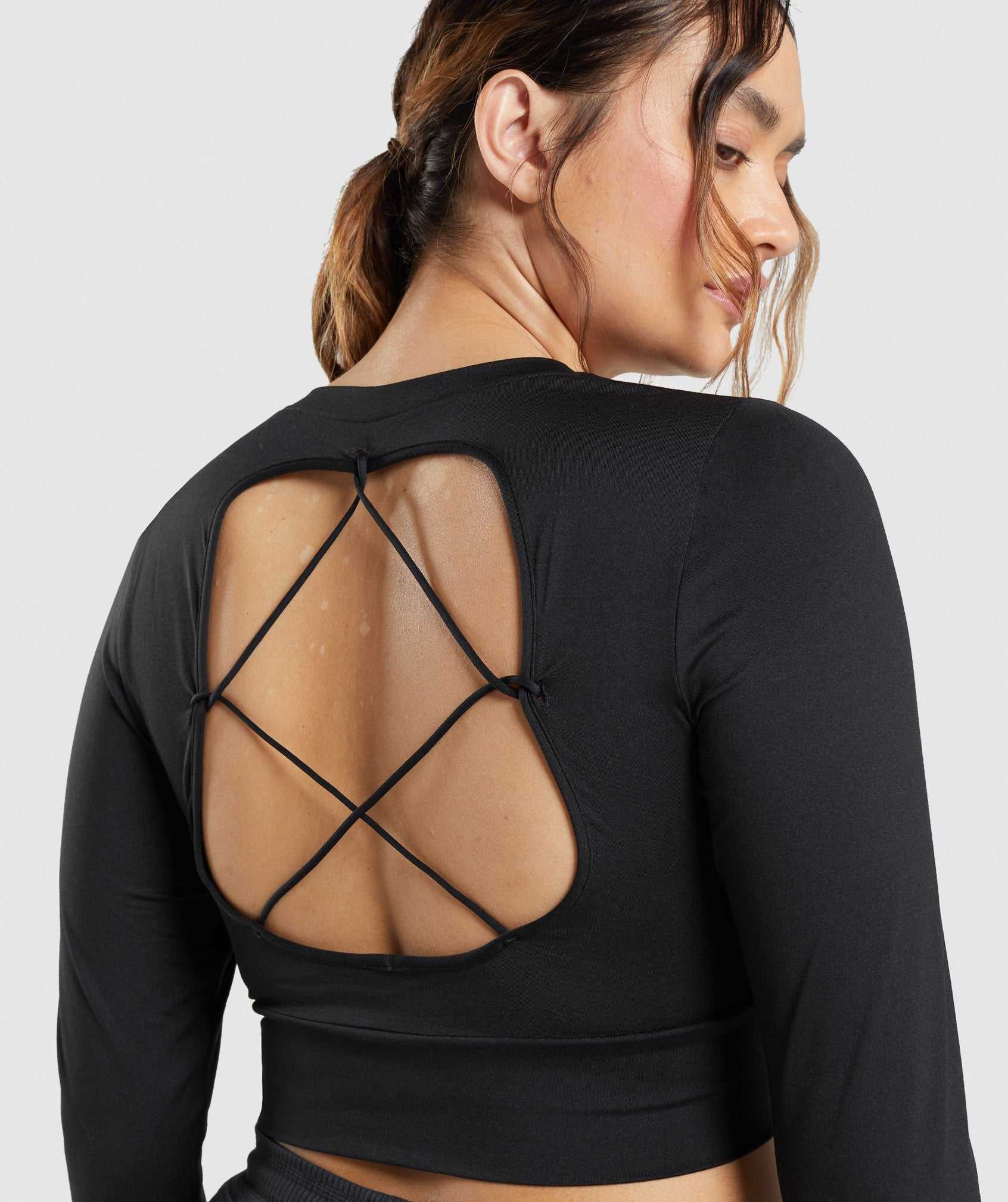 Gymshark Pause Open Back Long Sleeve Crop Topjes Zwart | ABNQ64570