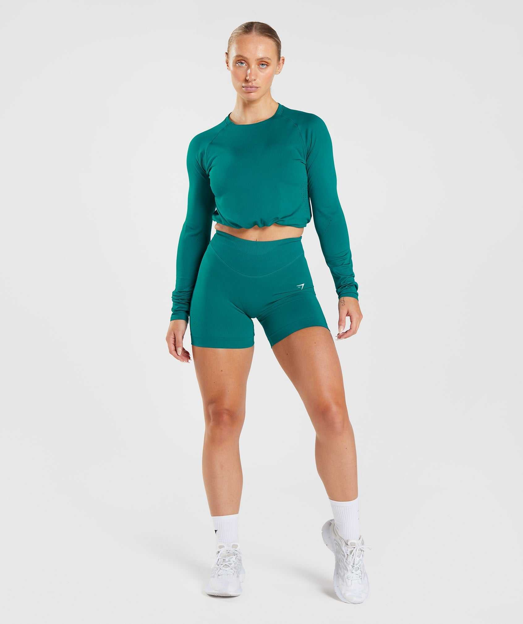 Gymshark Sweat Seamless Long Sleeve Crop Topjes Turquoise | DQRT34519