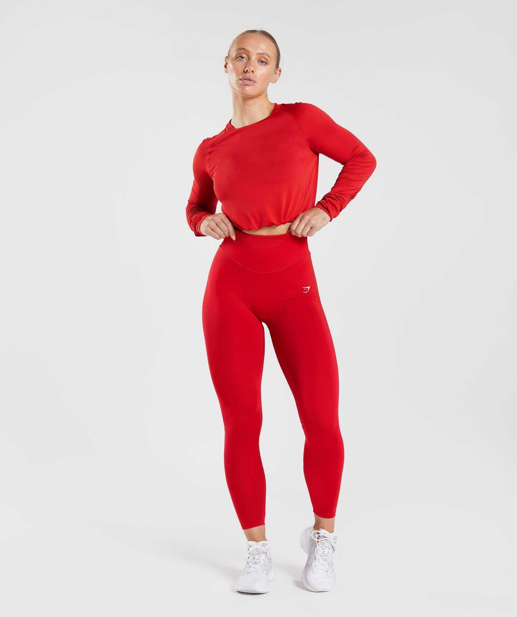 Gymshark Sweat Seamless Long Sleeve Crop Topjes Rood | DYEI62105