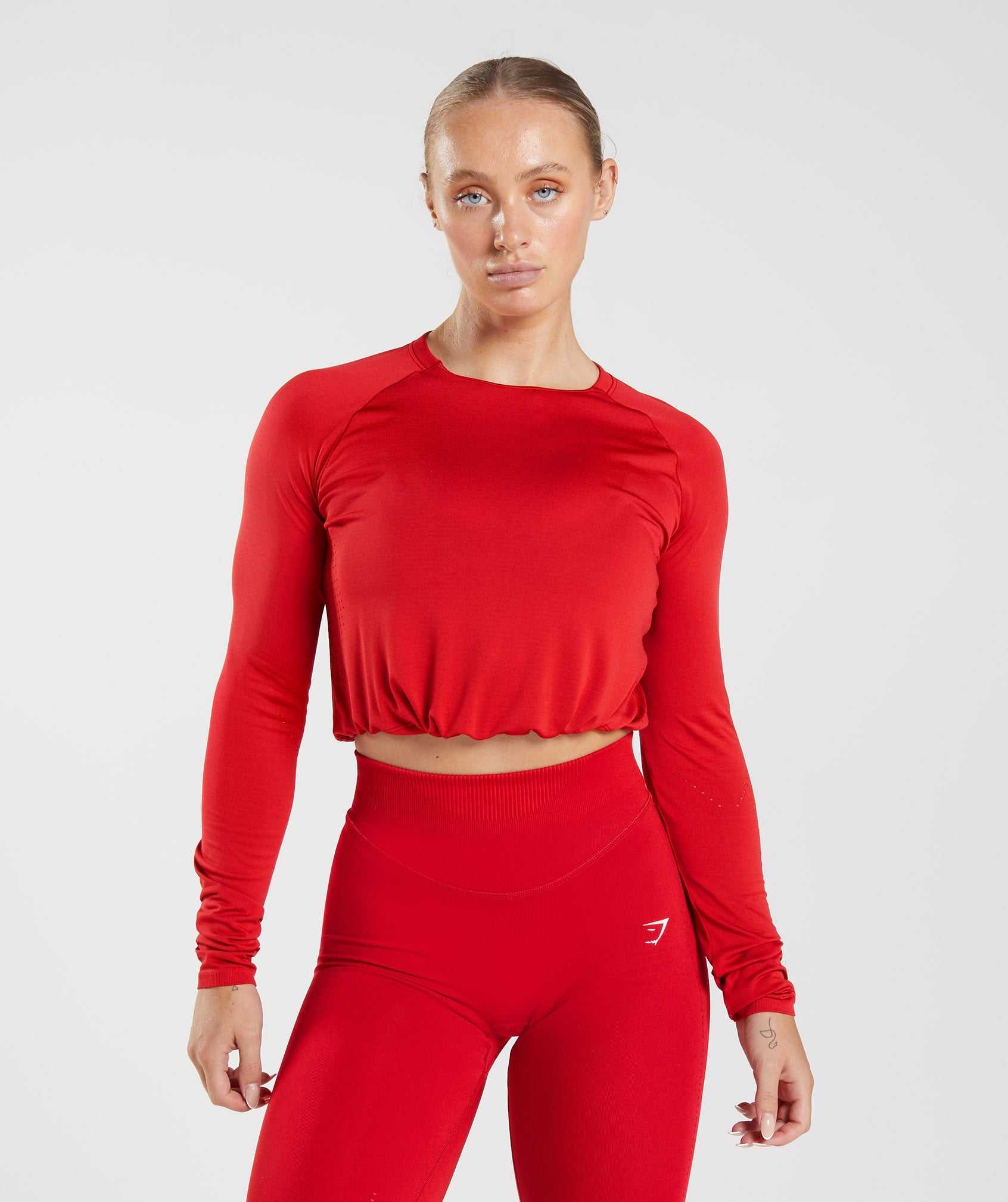 Gymshark Sweat Seamless Long Sleeve Crop Topjes Rood | DYEI62105