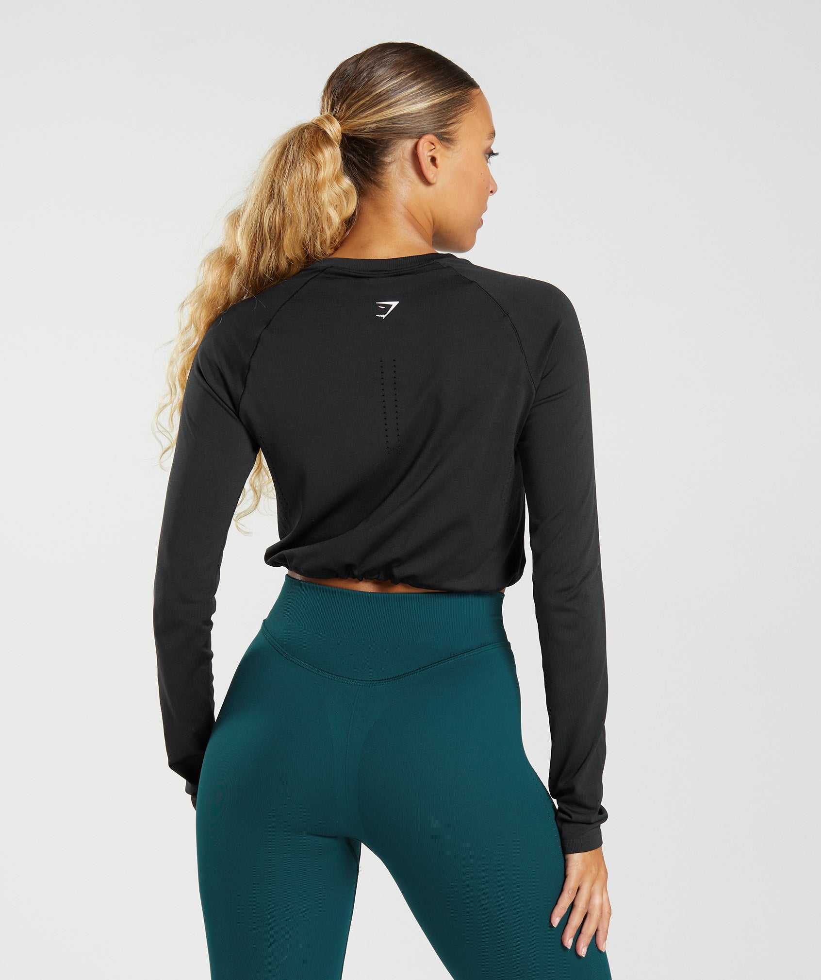 Gymshark Sweat Seamless Long Sleeve Crop Topjes Zwart | JYRP41370