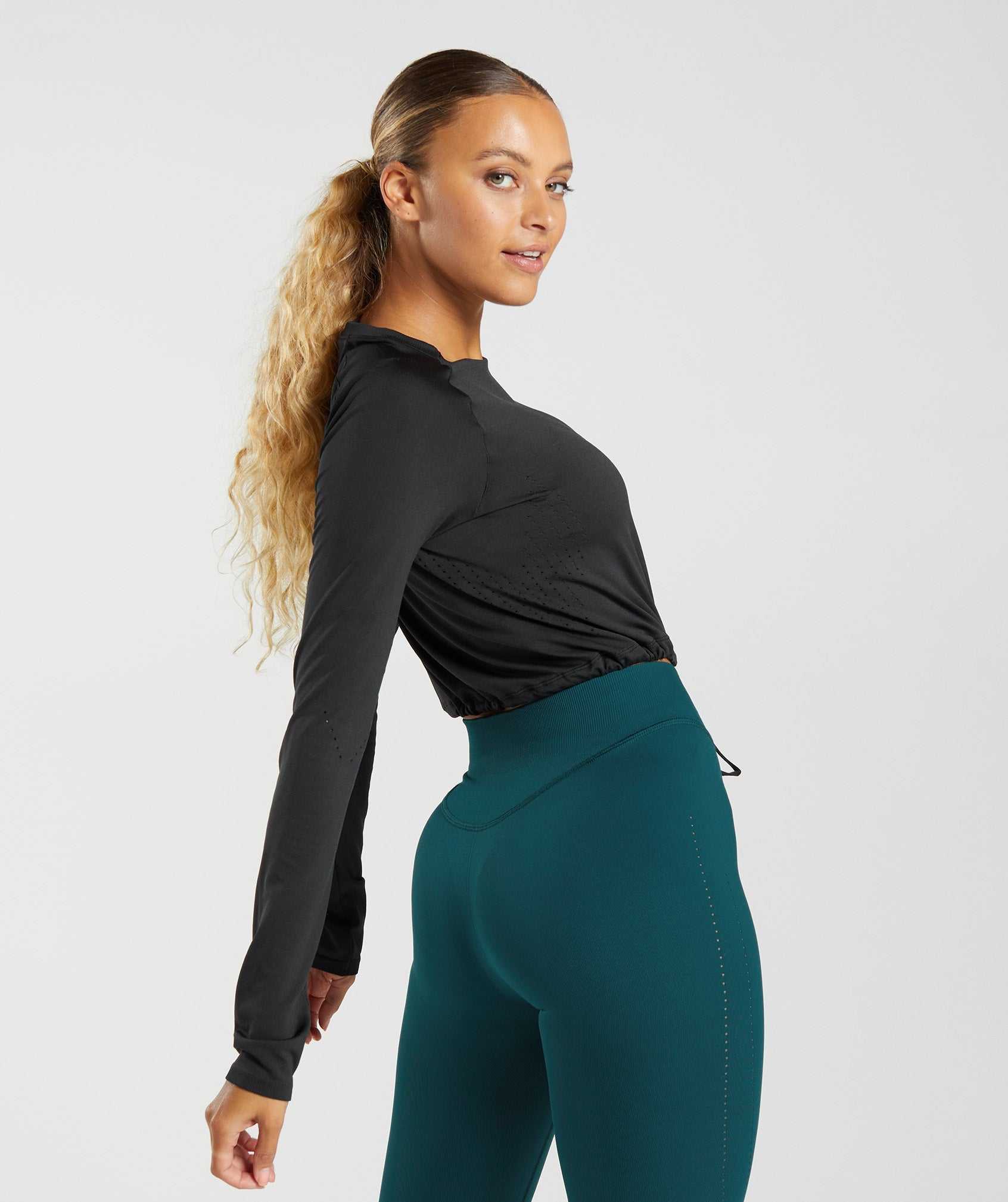 Gymshark Sweat Seamless Long Sleeve Crop Topjes Zwart | JYRP41370