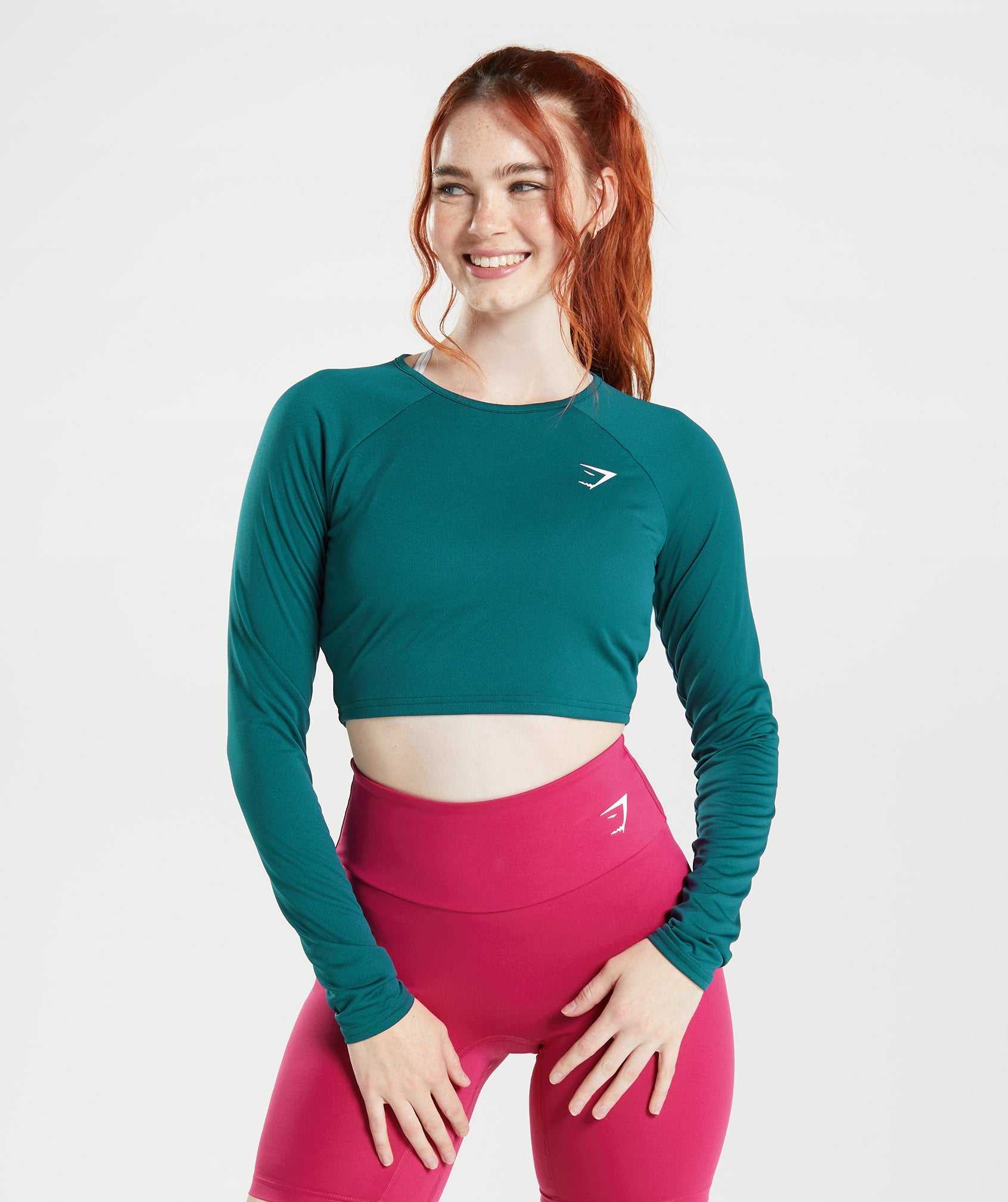 Gymshark Training Long Sleeve Crop Topjes Turquoise | DXRU08129