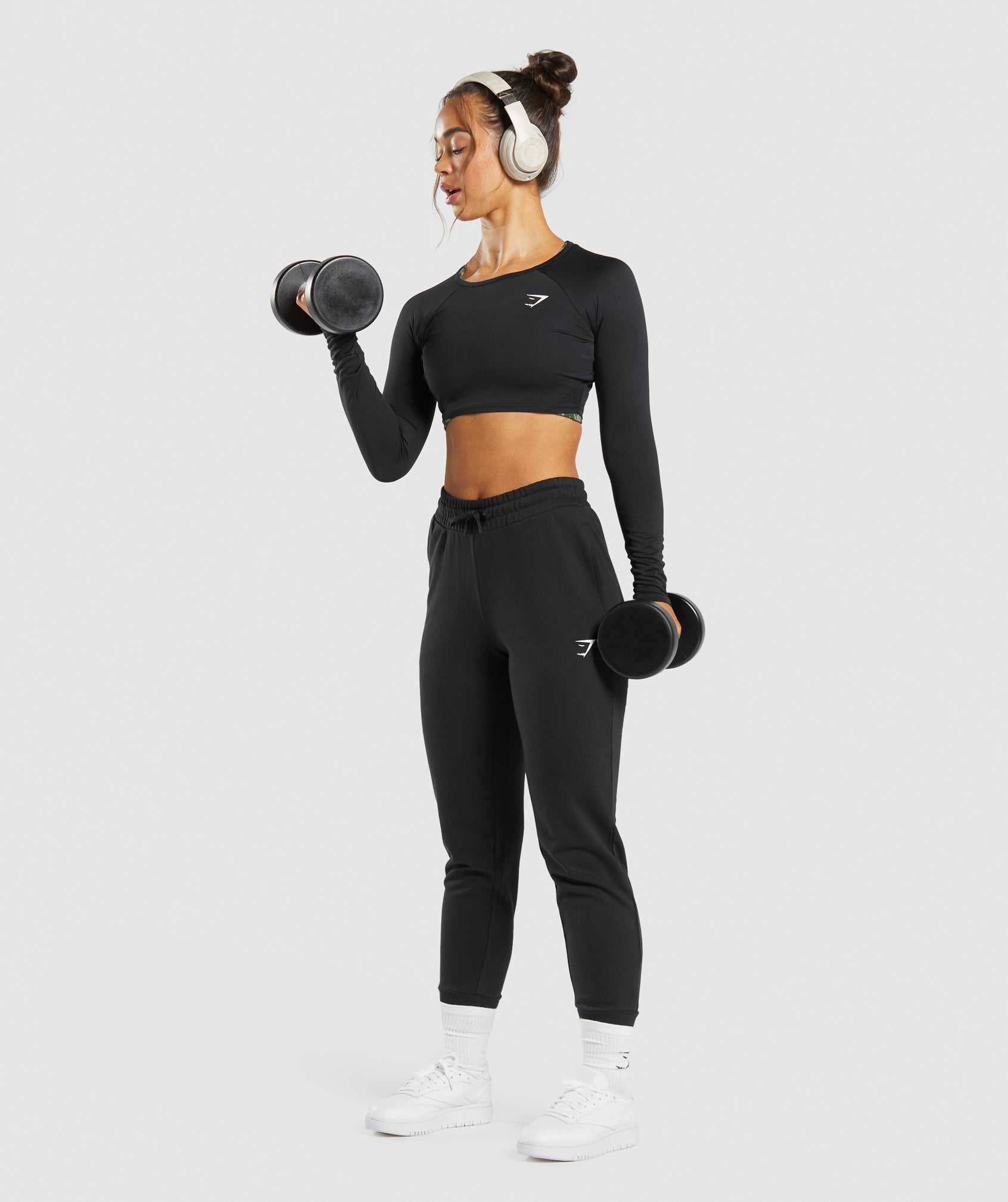 Gymshark Training Long Sleeve Crop Topjes Zwart | JYXF40659