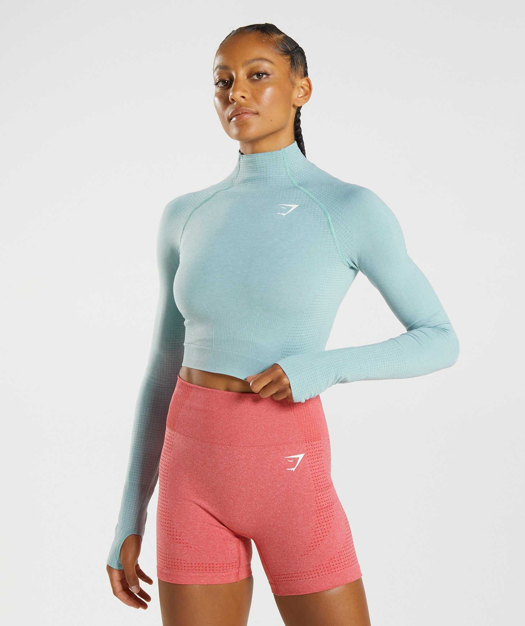 Gymshark Vital Seamless 2.0 High Neck Midi Topjes Blauw | UQRC86704