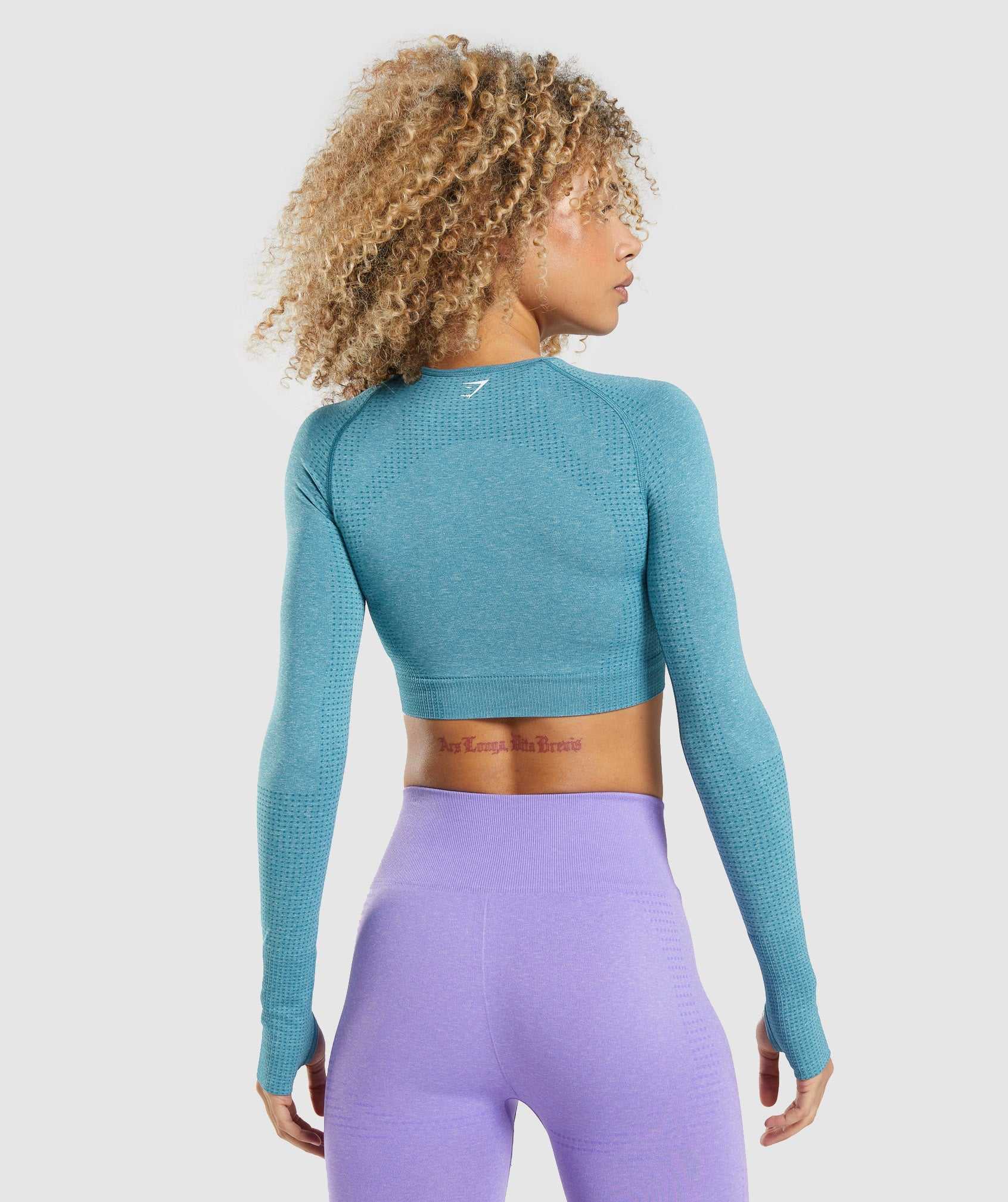 Gymshark Vital Seamless 2.0 Long Sleeve Crop Topjes Turquoise | YGUN50189