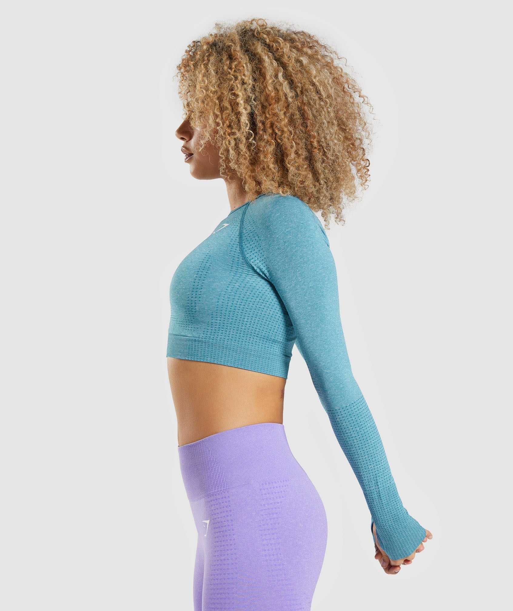 Gymshark Vital Seamless 2.0 Long Sleeve Crop Topjes Turquoise | YGUN50189