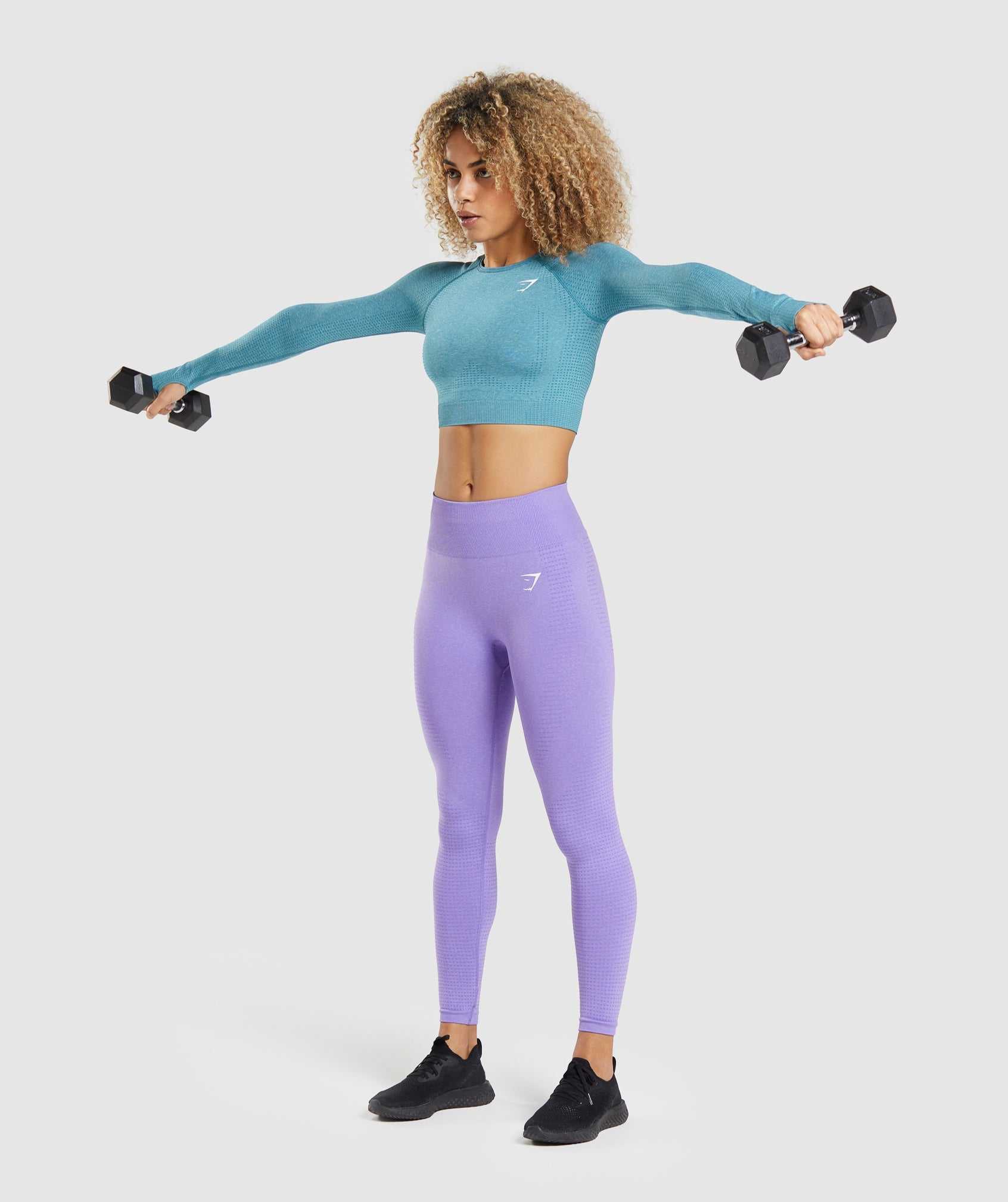 Gymshark Vital Seamless 2.0 Long Sleeve Crop Topjes Turquoise | YGUN50189