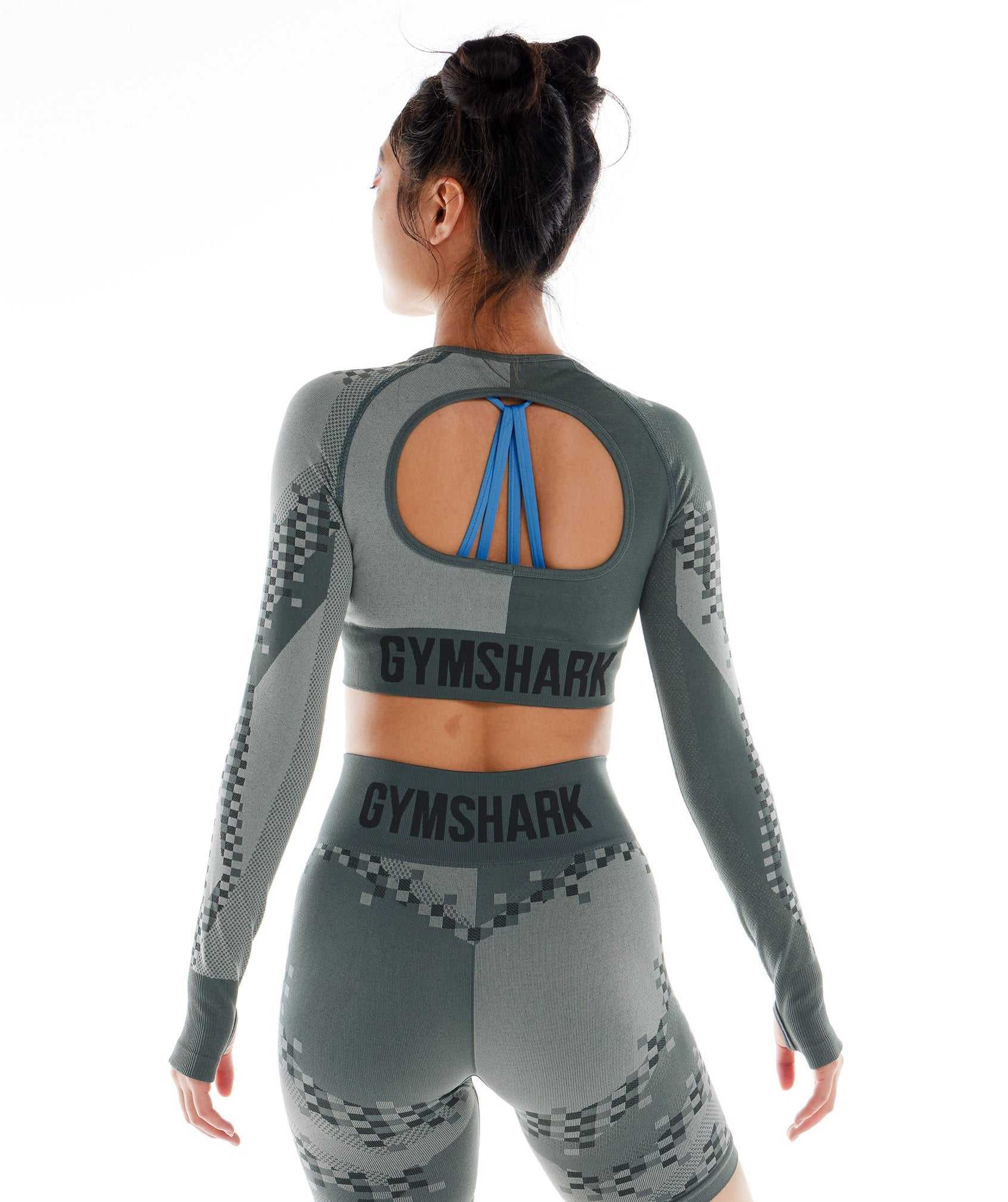 Gymshark Wtflex Cyborg Seamless Long Sleeve Crop Topjes Grijs Zwart Lichtgrijs | ESIM16284