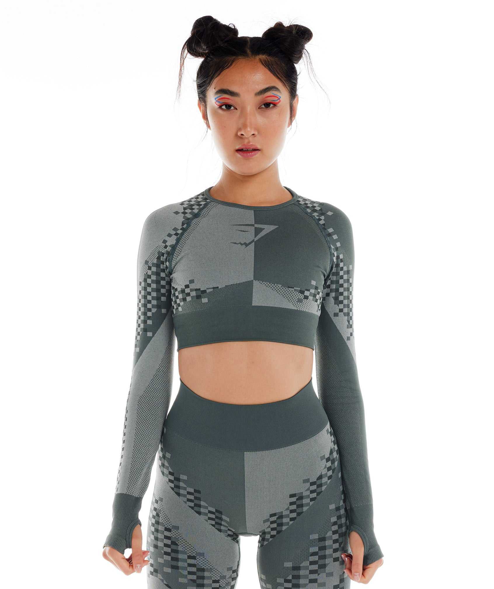 Gymshark Wtflex Cyborg Seamless Long Sleeve Crop Topjes Grijs Zwart Lichtgrijs | ESIM16284