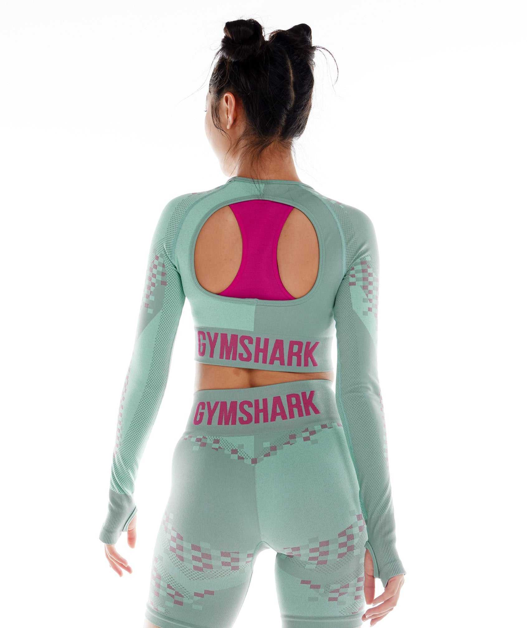 Gymshark Wtflex Cyborg Seamless Long Sleeve Crop Topjes Blauw Roze Blauw | JRWA98361